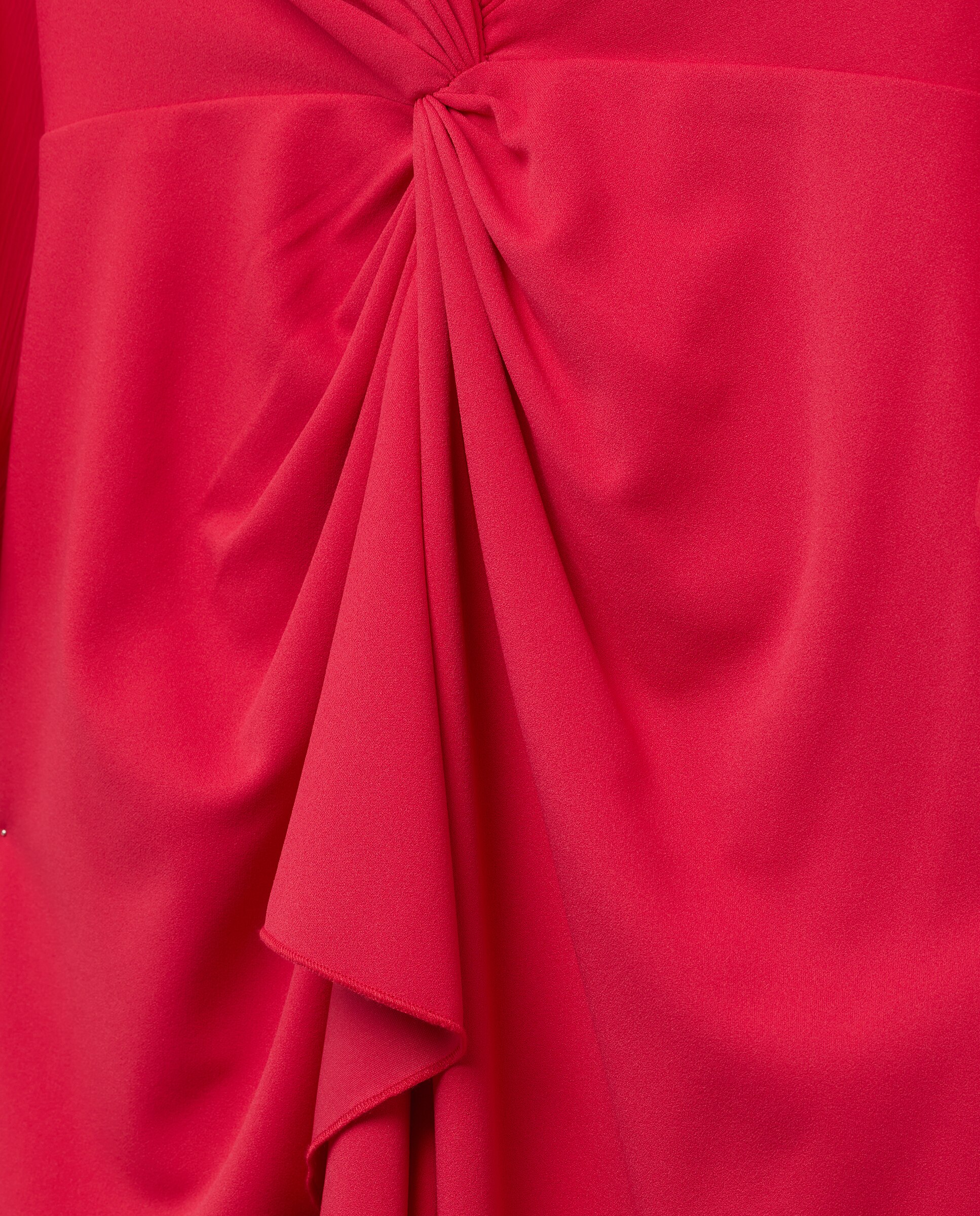 Vestido Curto Elástico com Manga Comprida em Chiffon e Nó na Cintura 600 Vermelho-6
