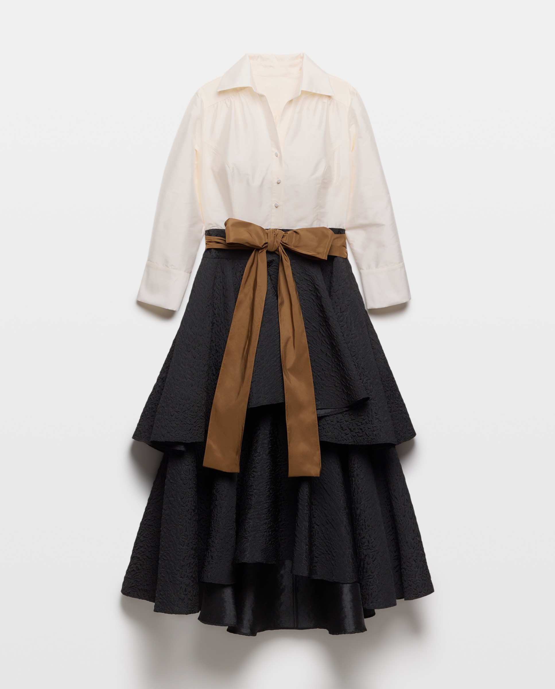 Vestido Midi de Manga 3/4 - Top Branco/Saia Preta Preto-5