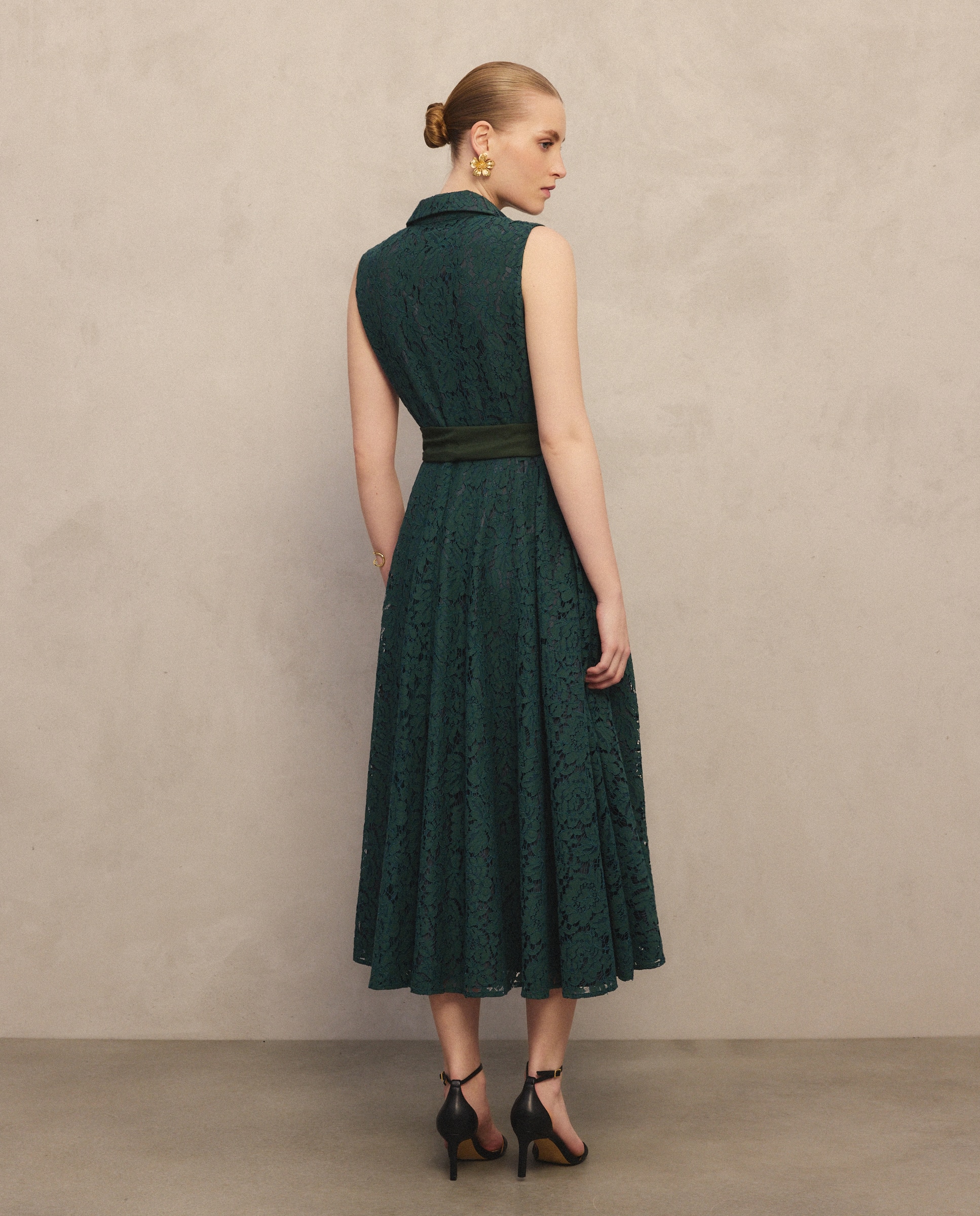 Vestido midi camisero con encaje - Woman Fiesta El Corte Inglés - 530 Verde oscuro 530 Verde oscuro-3