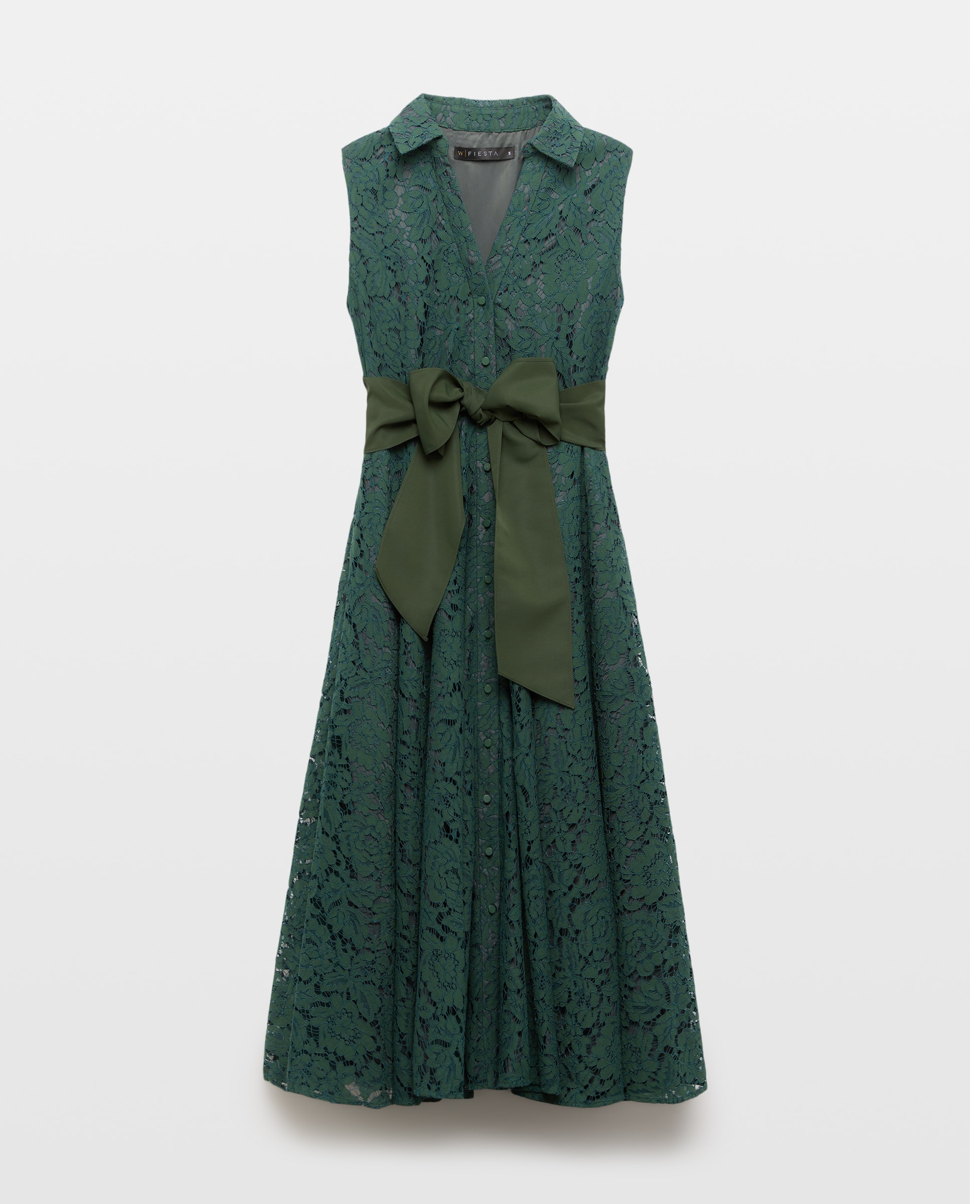 Vestido midi camisero con encaje - Woman Fiesta El Corte Inglés - 530 Verde oscuro 530 Verde oscuro-4