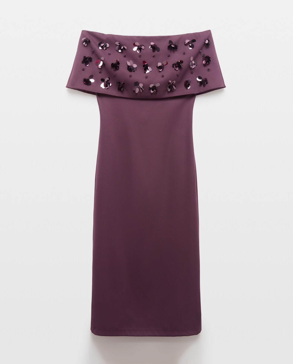 Imagen 0 de Vestido midi manga corta liso de mujer 291 Berenjena