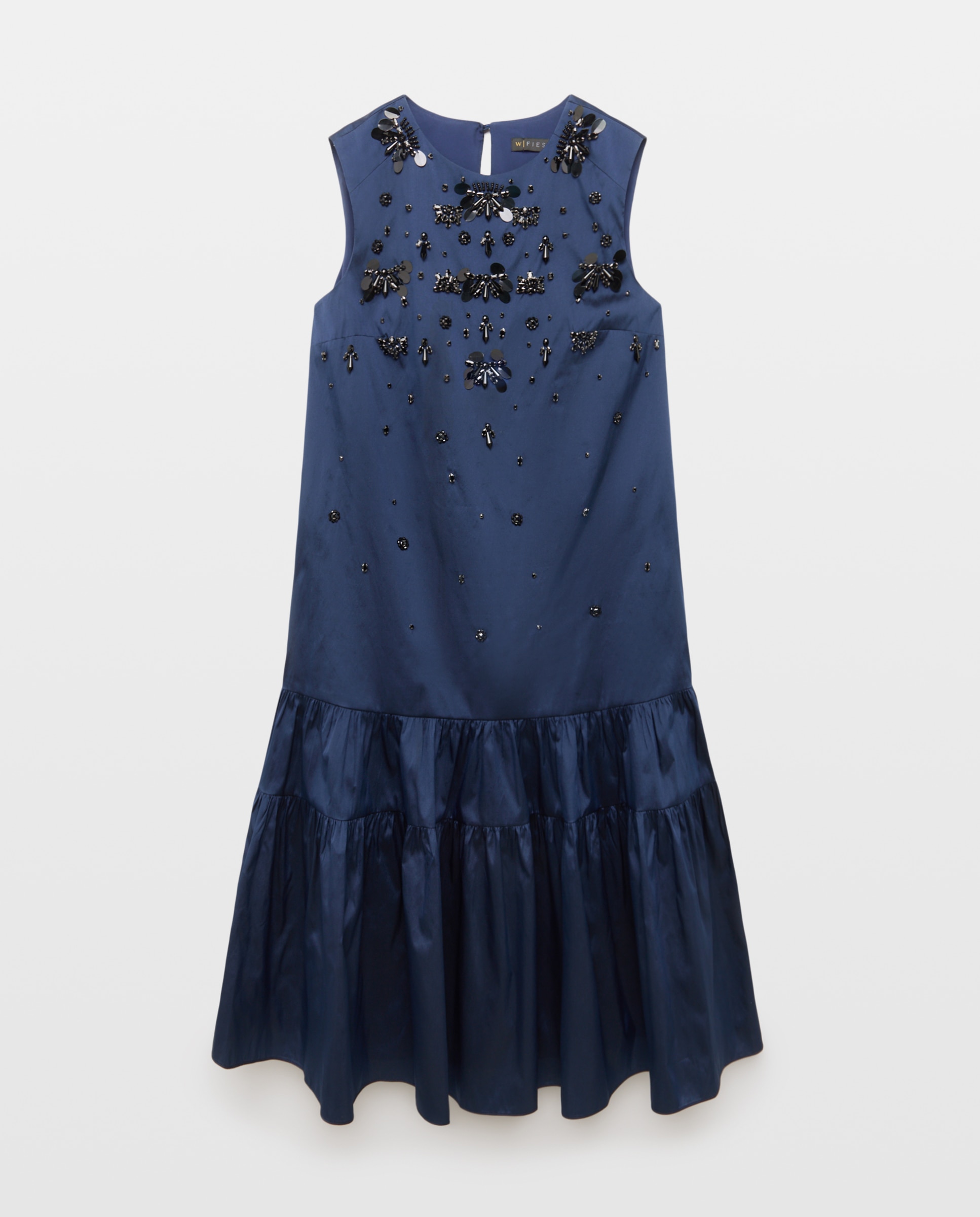 Vestido Midi sem Mangas e com Detalhe de Pedraria 430 Azul Escuro-5
