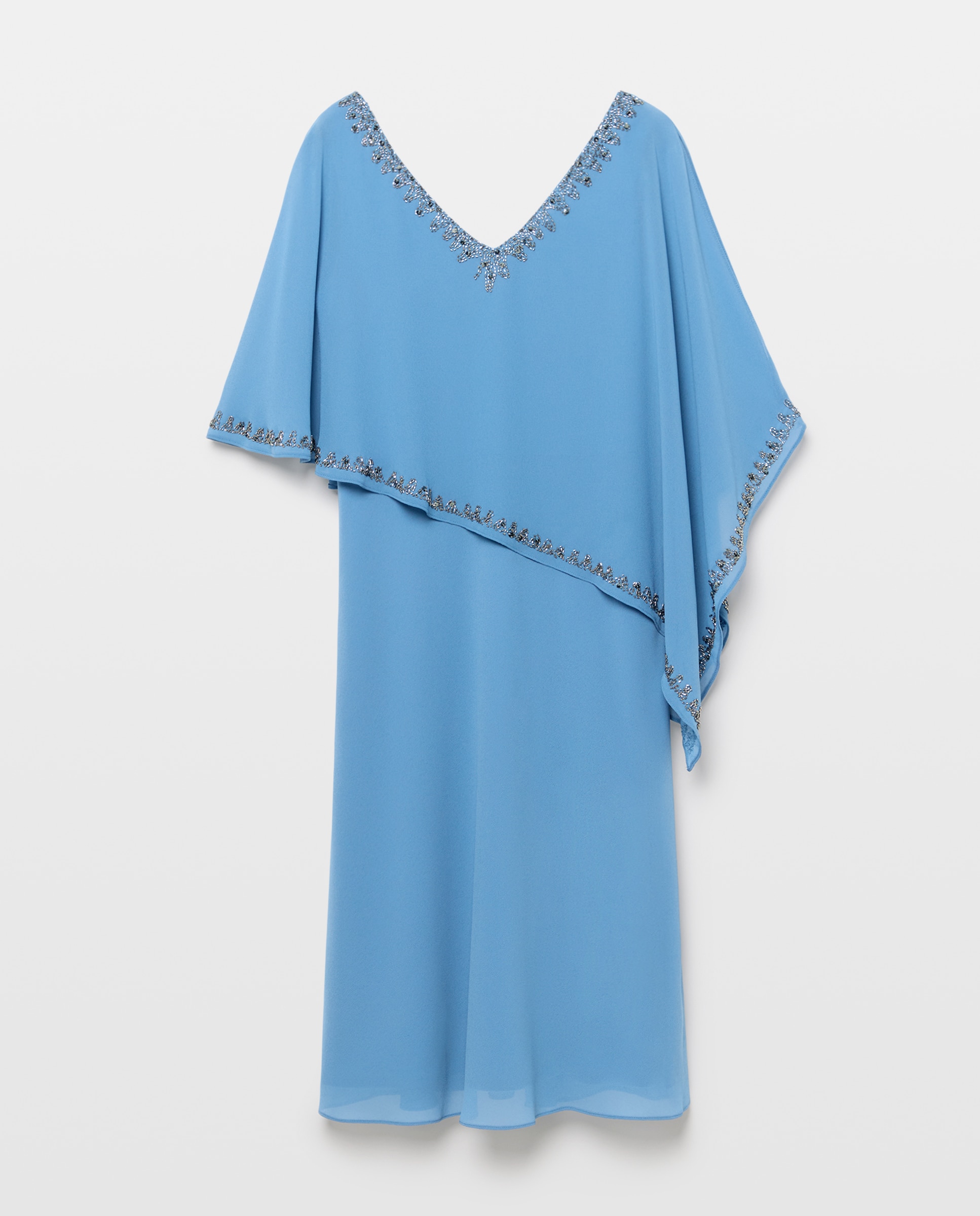 Vestido corto con pedrería en capa - Woman Fiesta El Corte Inglés - Gris claro Gris claro-5