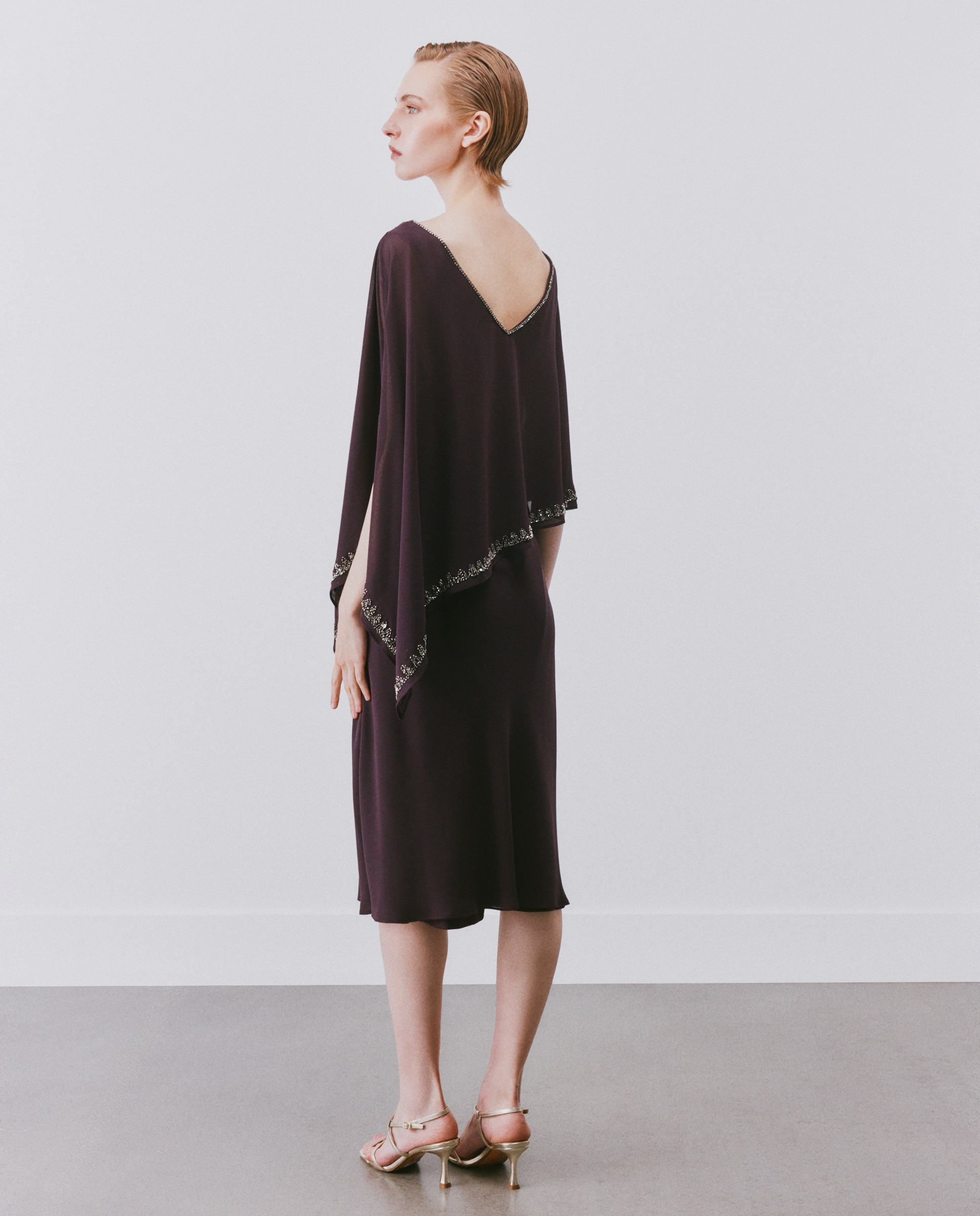 Vestido corto con pedrería en capa - Woman Fiesta El Corte Inglés - 291 Berenjena 291 Berenjena-3