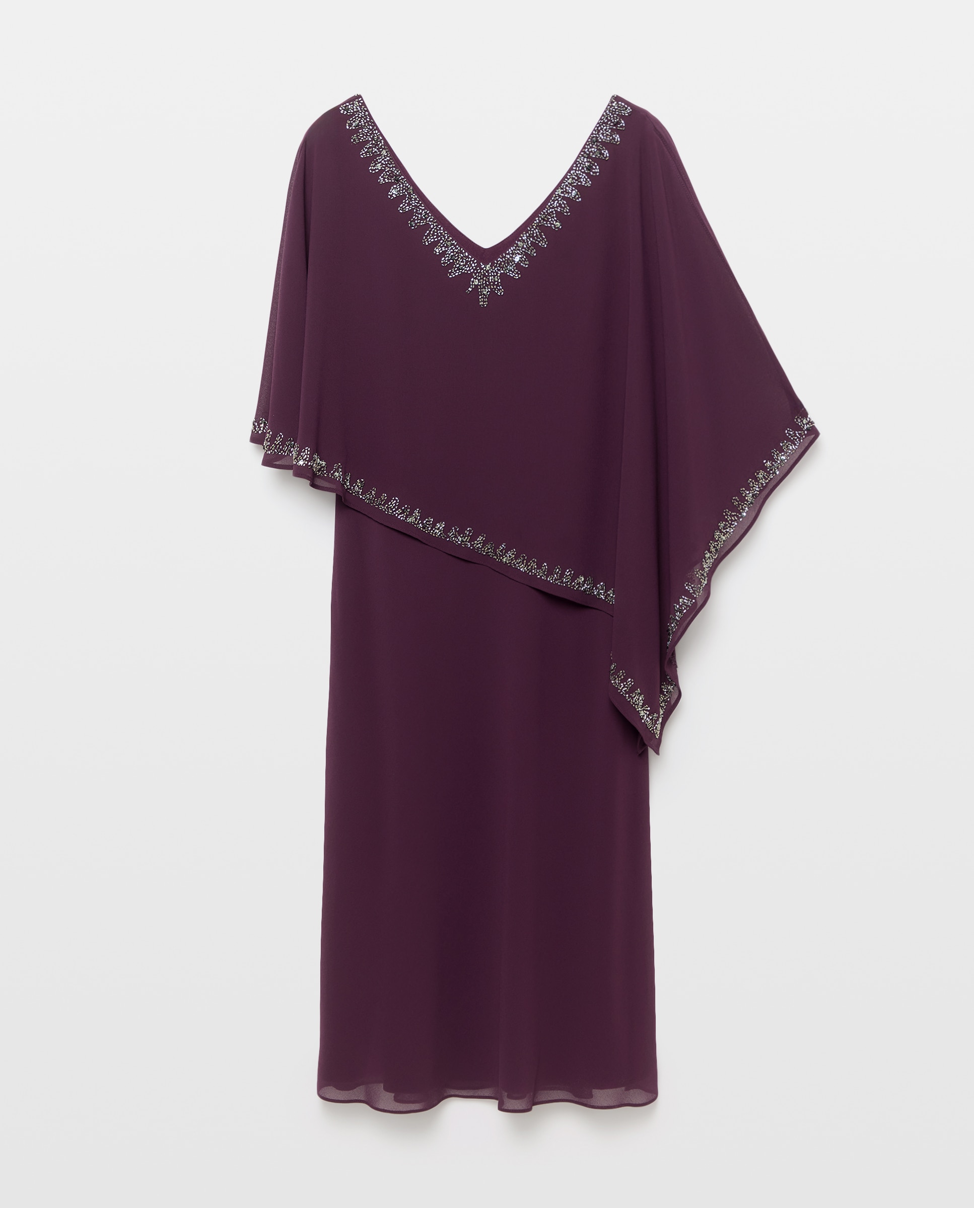 Vestido corto con pedrería en capa - Woman Fiesta El Corte Inglés - 291 Berenjena 291 Berenjena-5