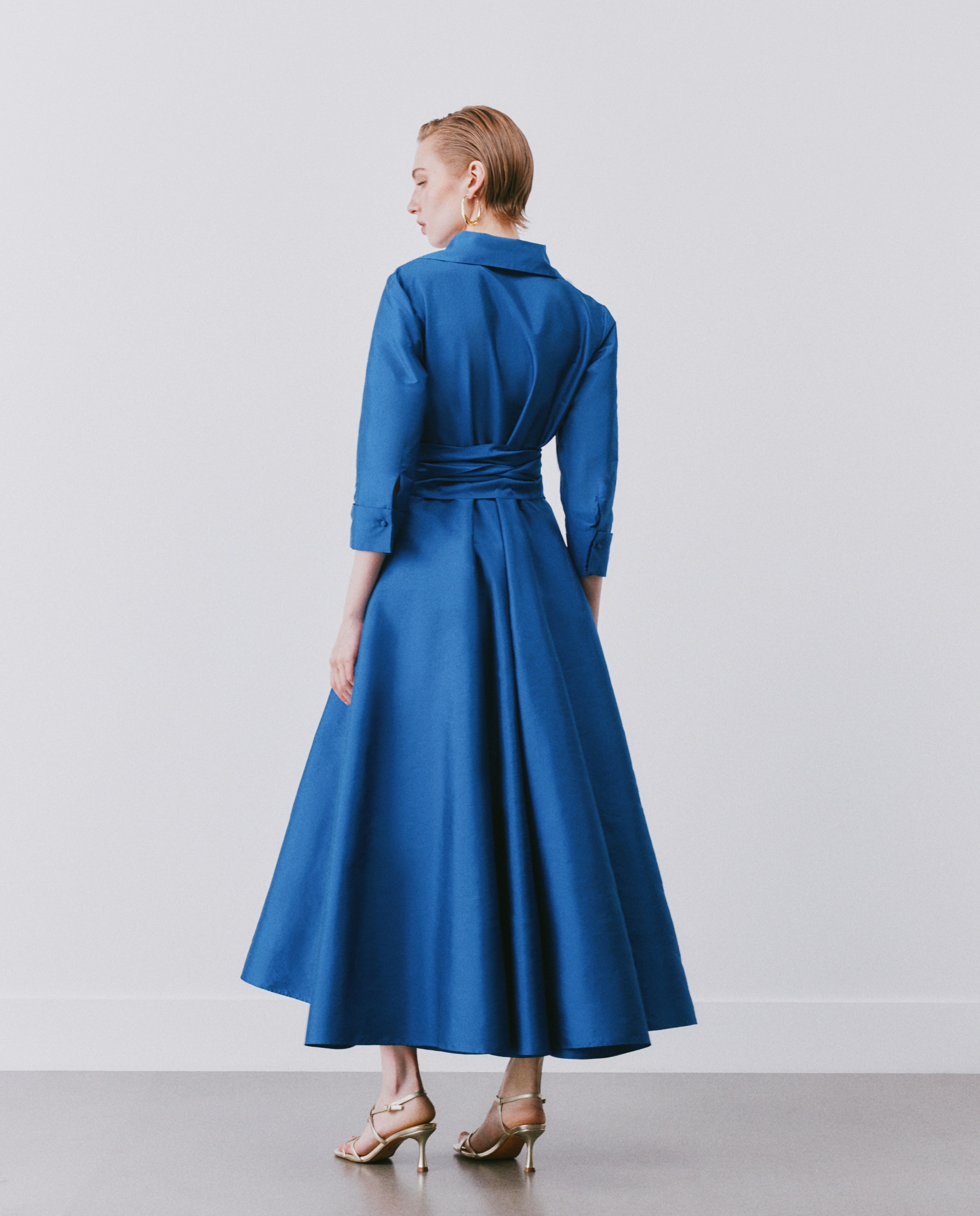 Vestido Midi Envolvente com Manga 3/4 e Folho 400 Azul-3