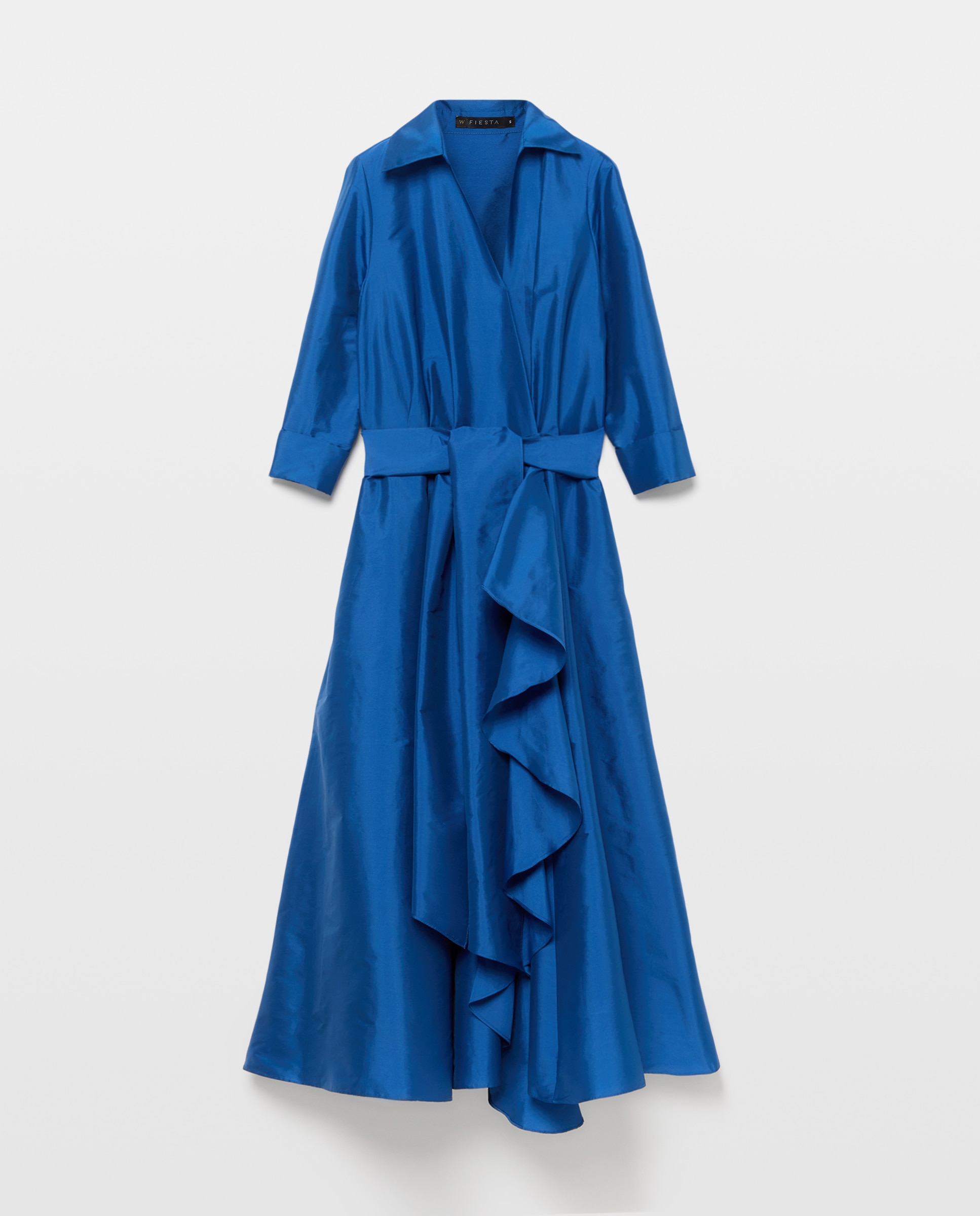 Imagen 5 de Vestido midi envolvente con manga francesa y volante - Woman Fiesta El Corte Inglés - 400 Azul 400 Azul