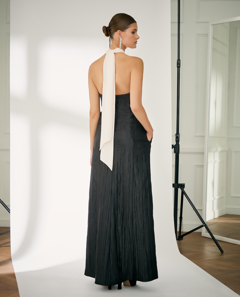 Vestido comprido com decote caicai Preto-4