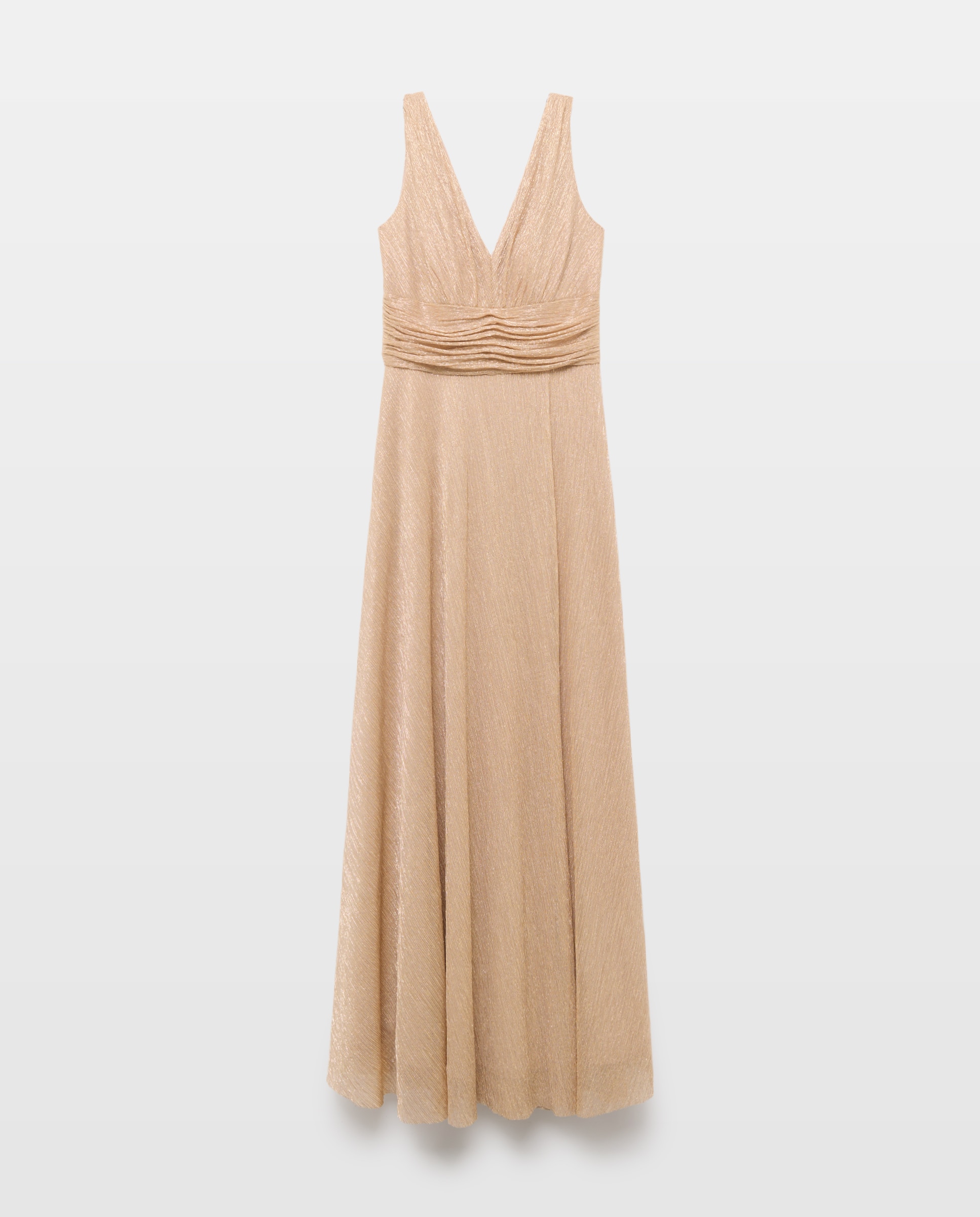 Vestido Comprido de Malha com Decote em Bico 390 Ouro-4