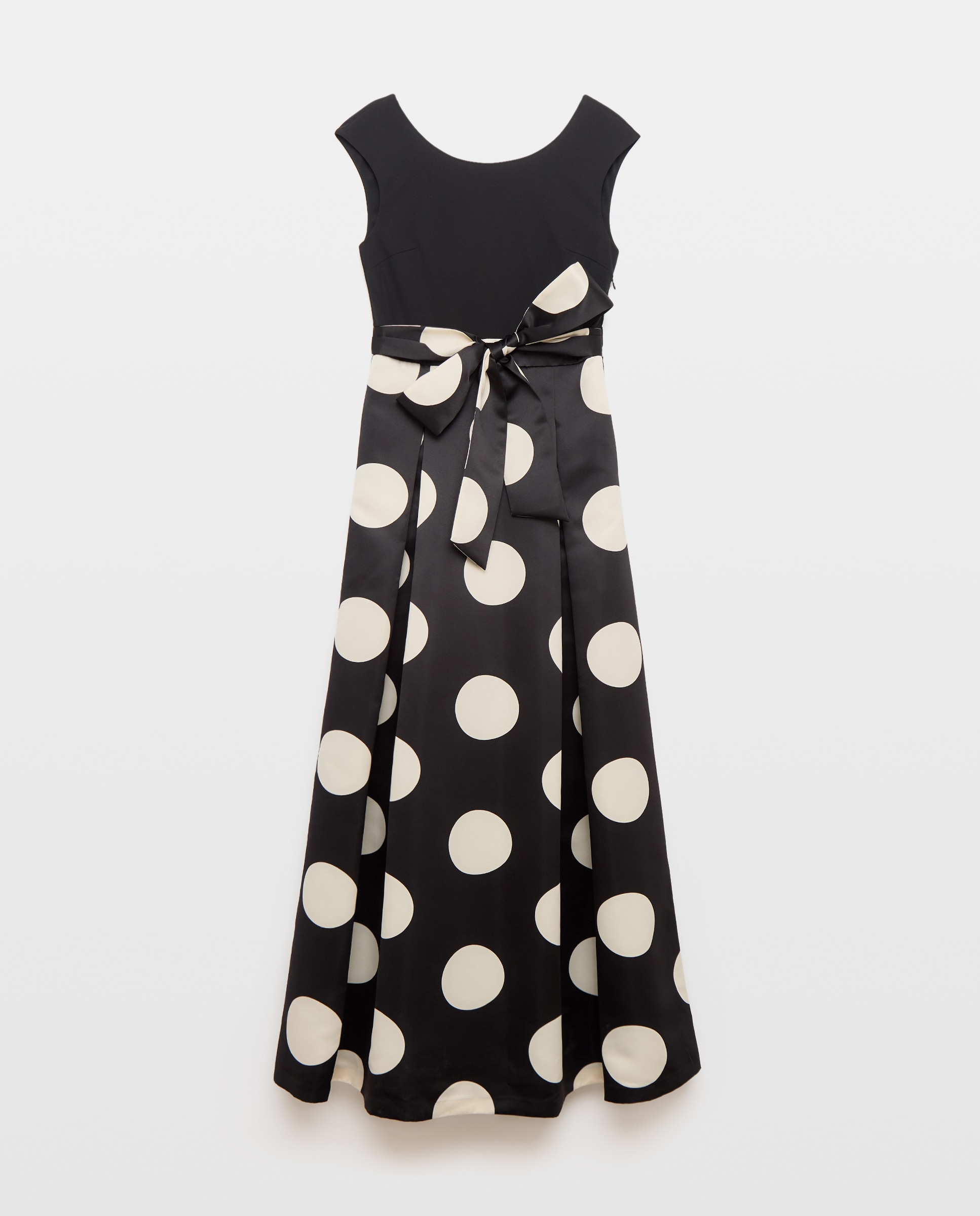 Vestido Comprido com Top de Malha e Saia às Bolinhas Preto-4
