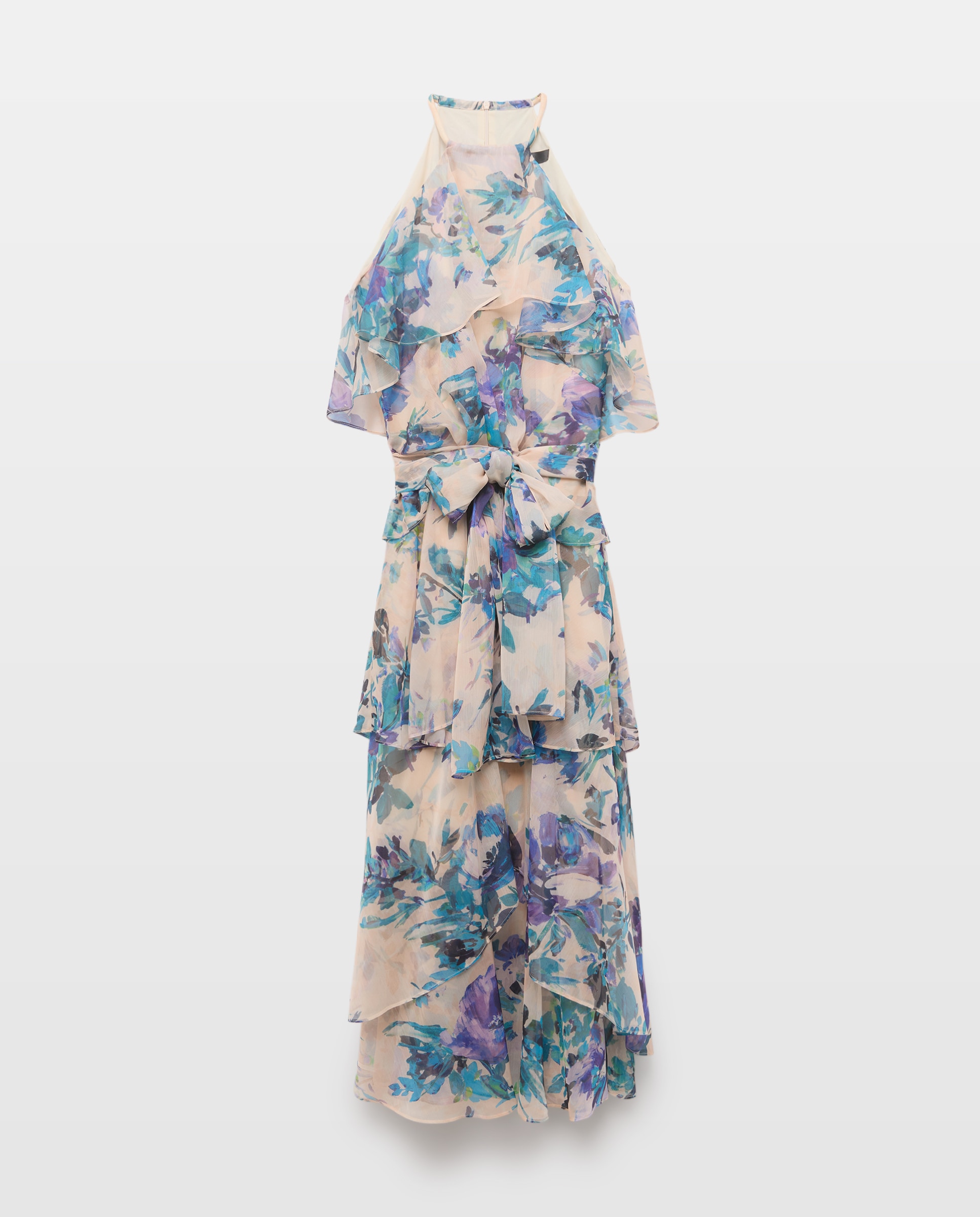 Vestido Midi com Capas e Écharpe Verde-5