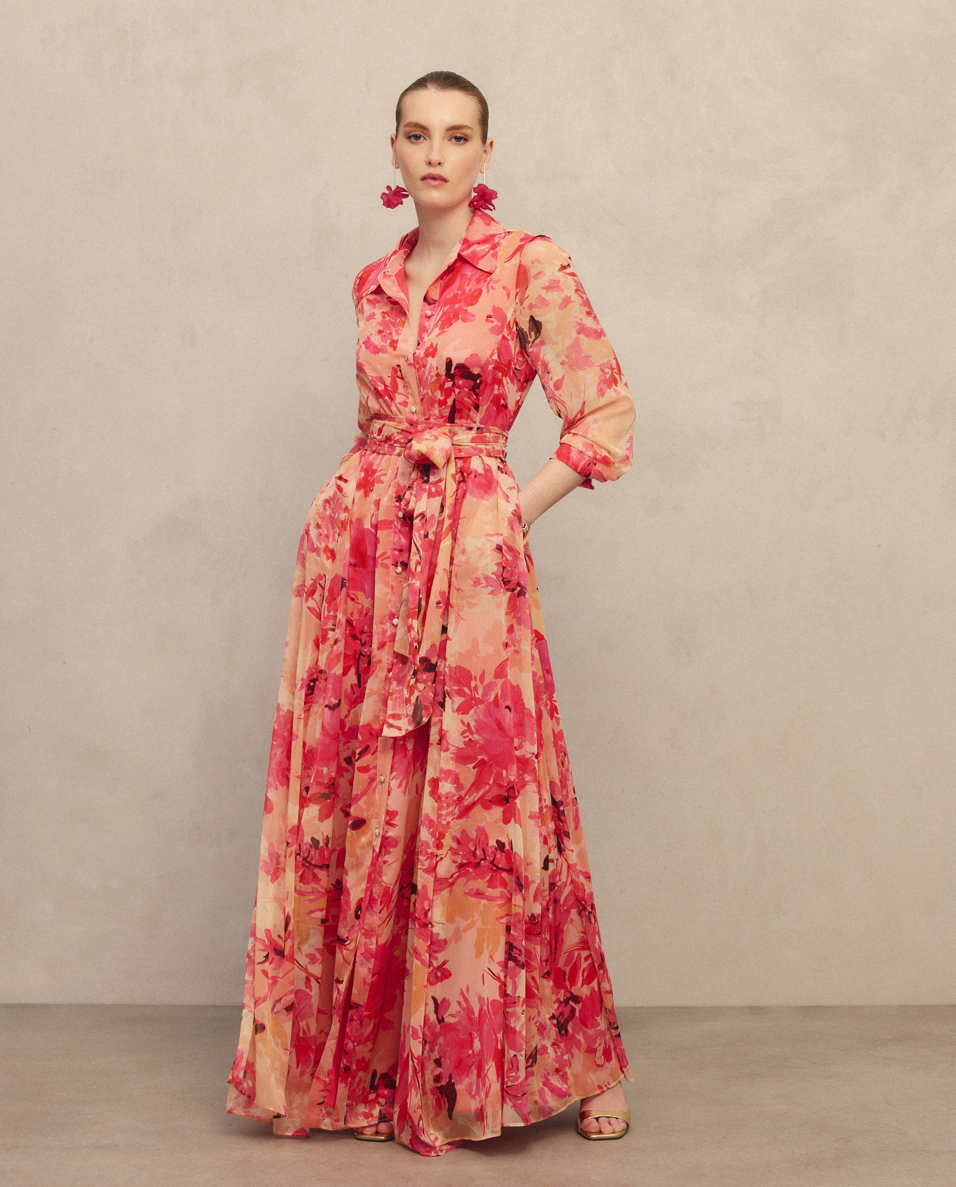 Vestido Comprido Tipo Camiseiro Vermelho-3