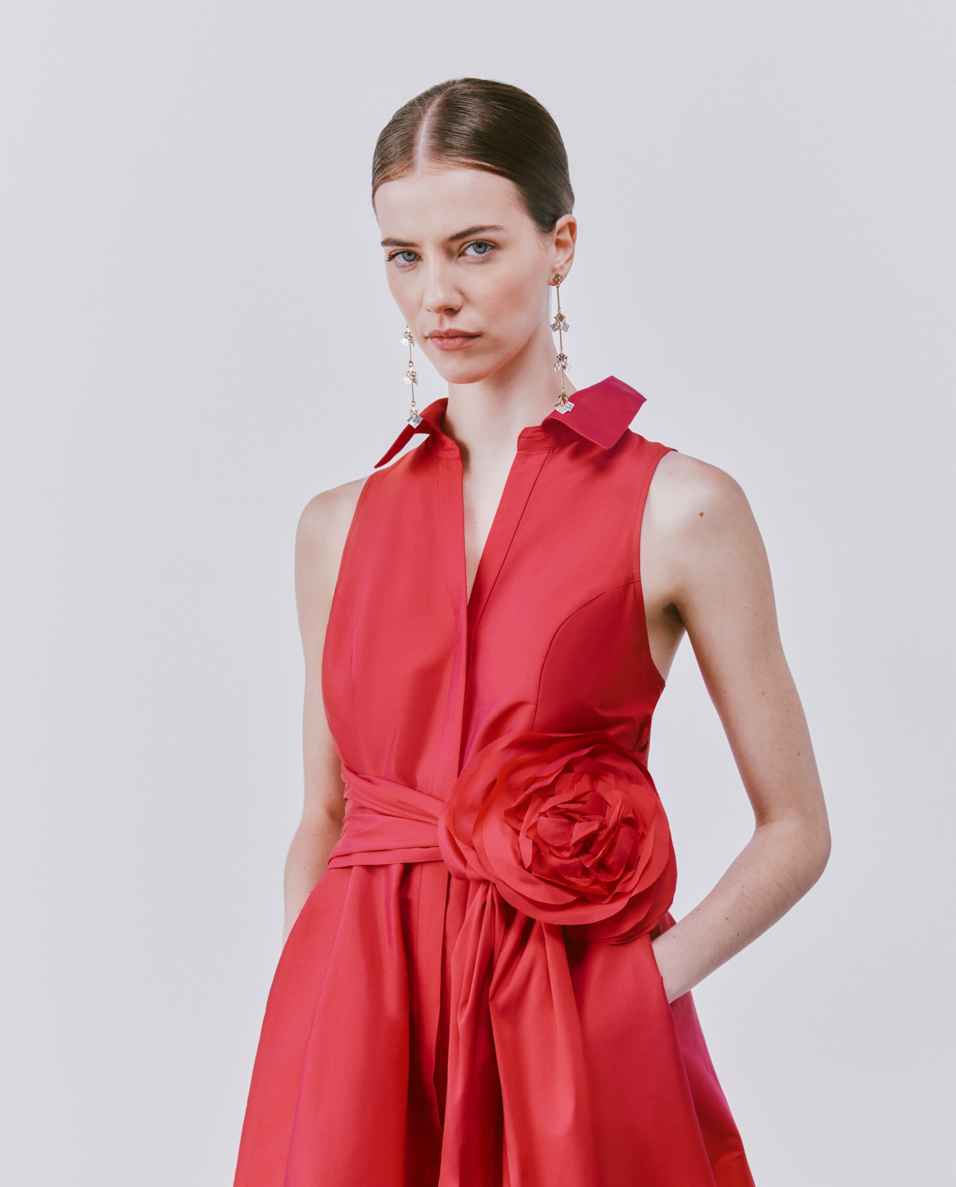 Vestido comprido com volume 600 Vermelho-2