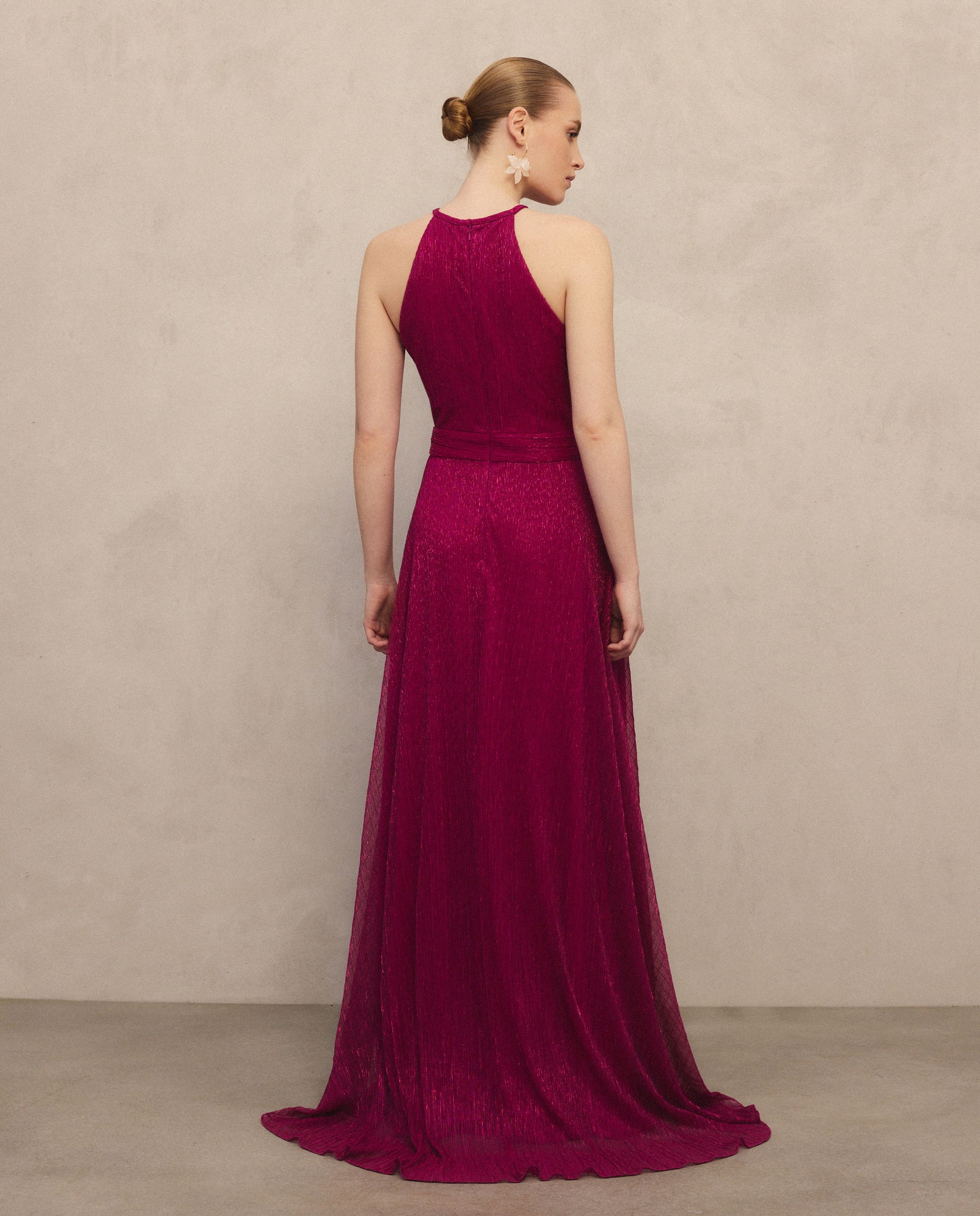Vestido Comprido de Malha de Fio Metalizado Buganvília-3
