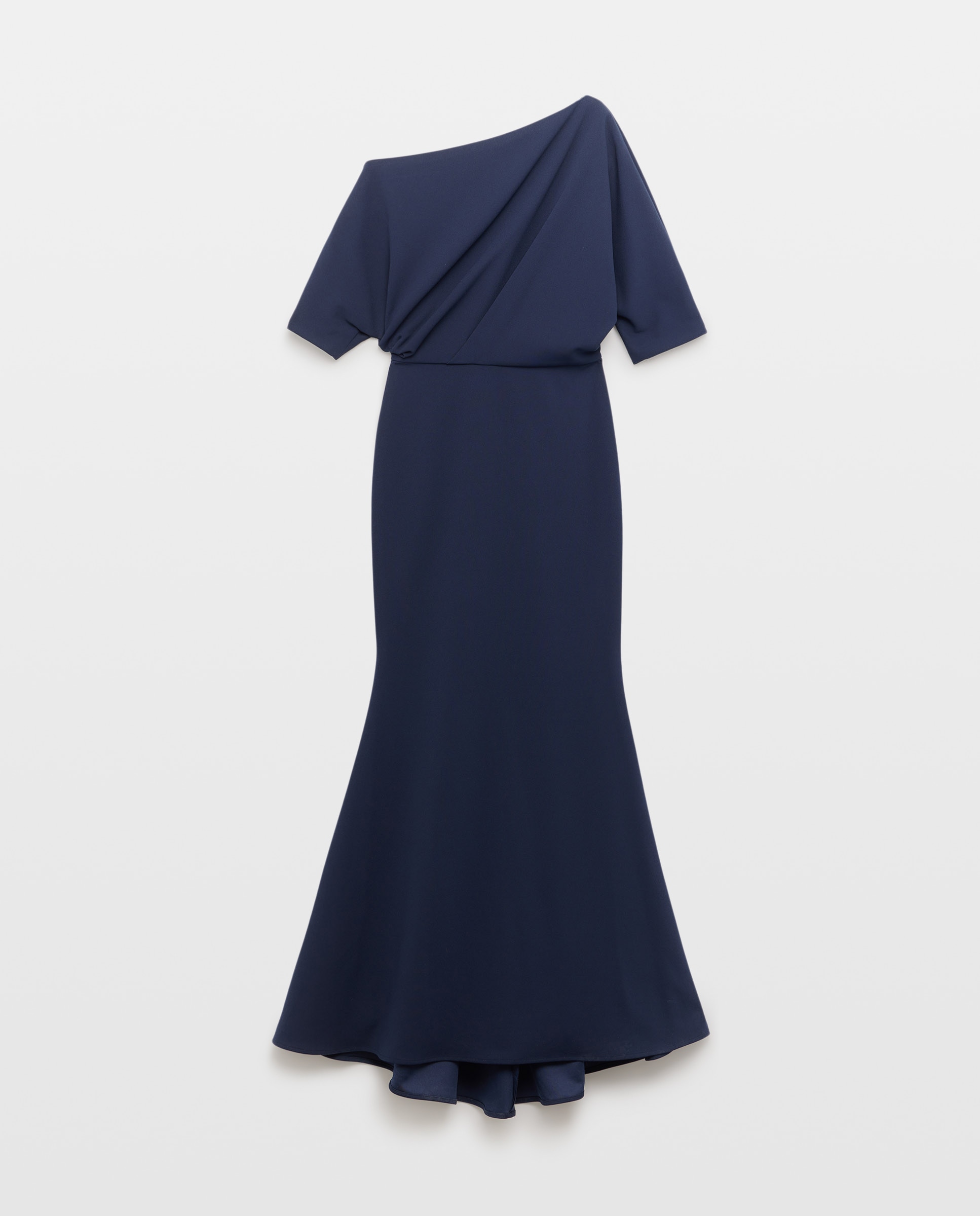 Vestido Comprido com Top Assimétrico em Cetim Azul-marinho-5