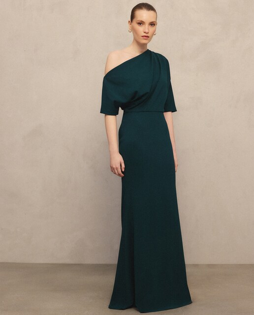 Vestido largo con top asimétrico de crepe
