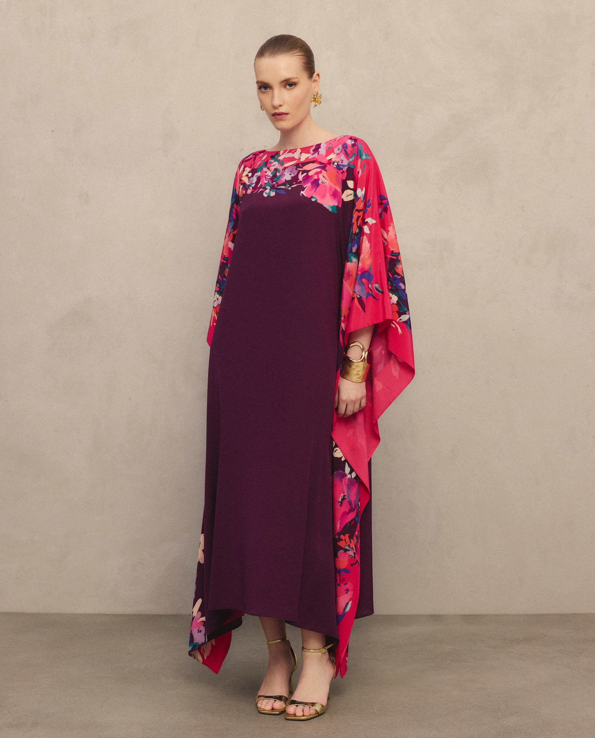 Vestido Comprido com Manga 3/4 Vermelho-2