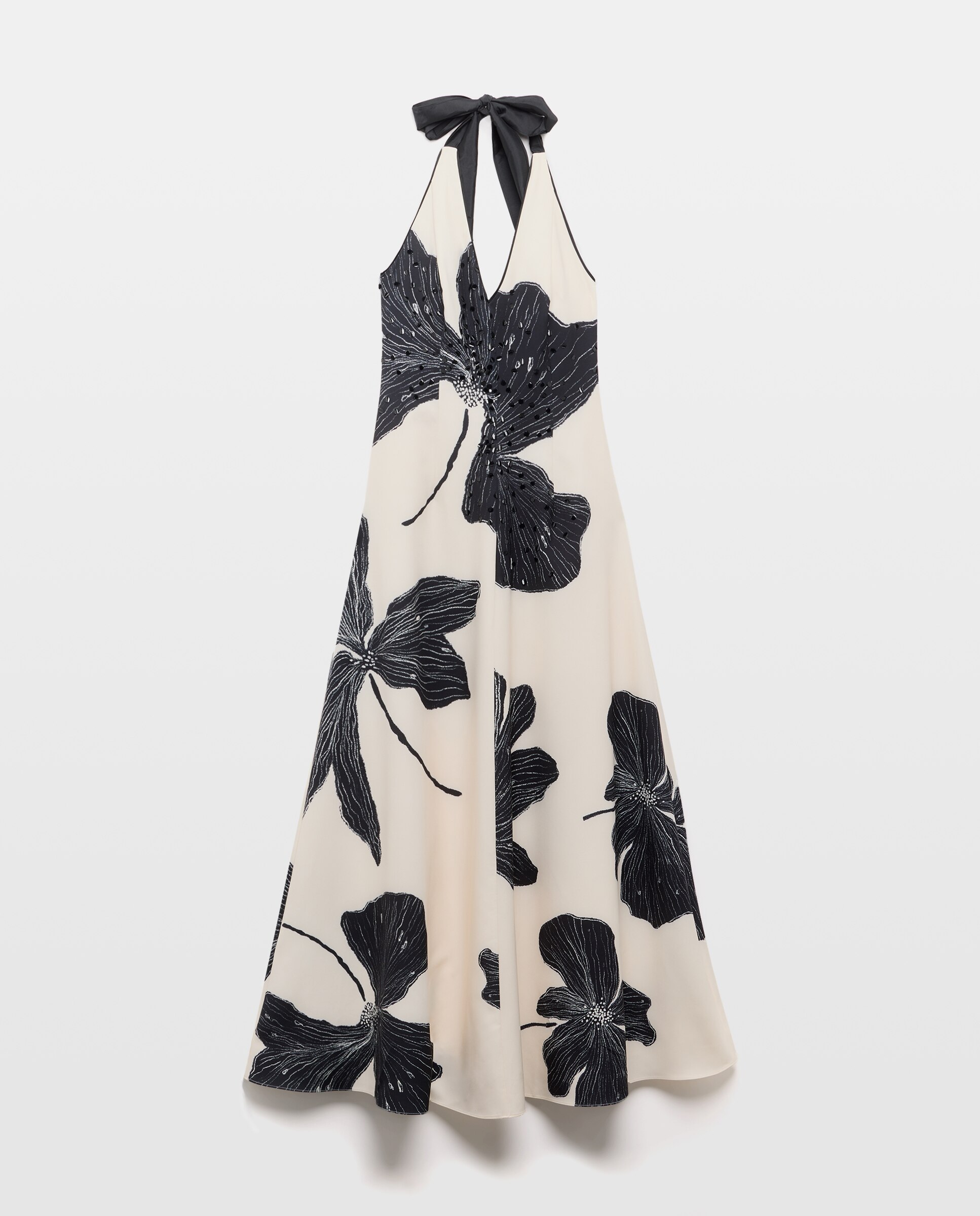 Vestido Comprido Halter com Estampado e Laço nas Costas Branco-4