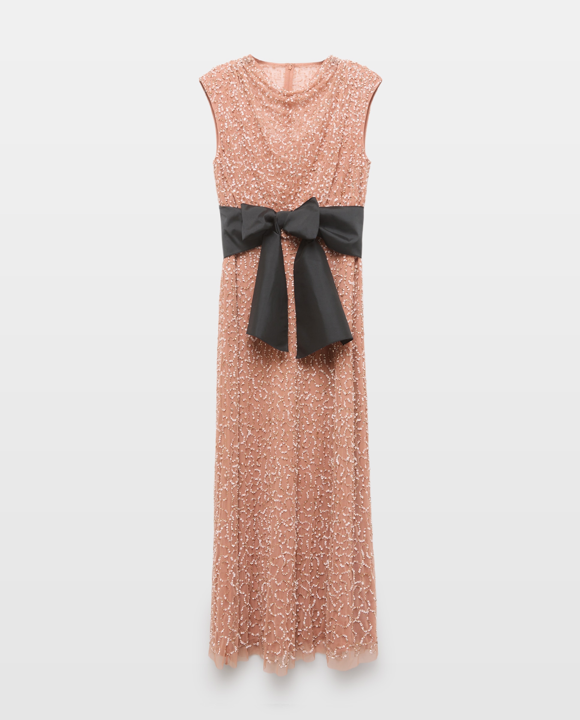 Vestido Comprido de Pedraria com Gola Buche 260 Salmão-4