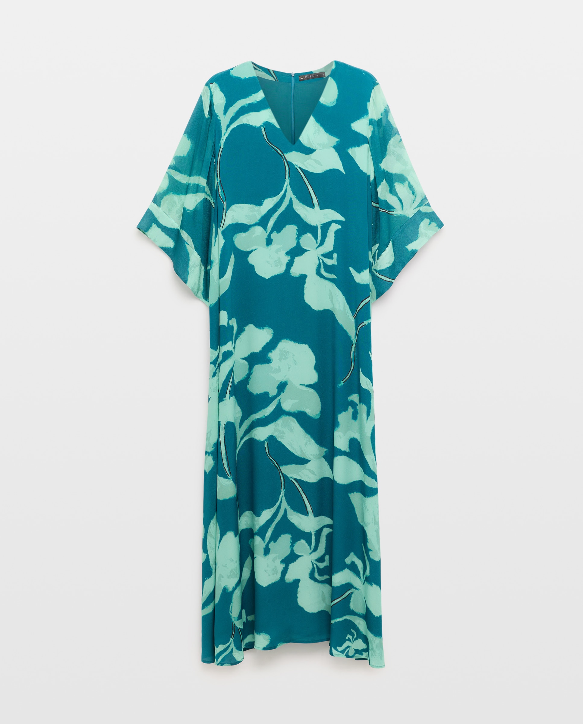 Vestido Comprido Kaftan de Seda com Estampado Verde-4