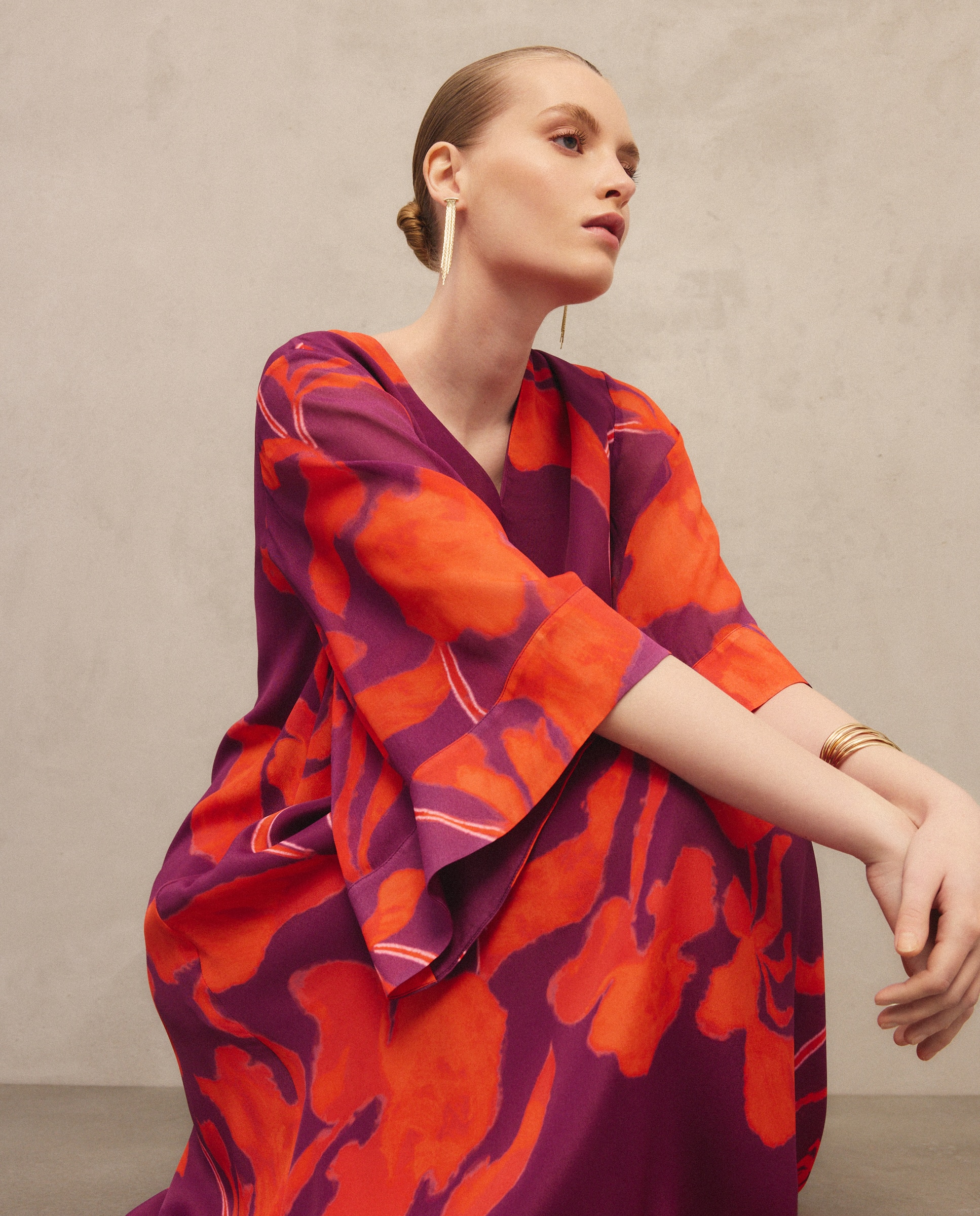 Imagem 0 de Vestido Comprido Kaftan de Seda com Estampado
