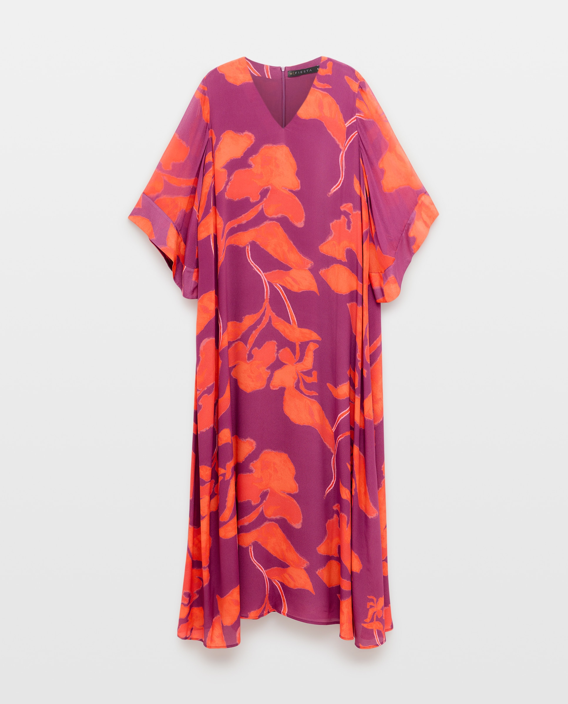 Vestido Comprido Kaftan de Seda com Estampado Vermelho-5