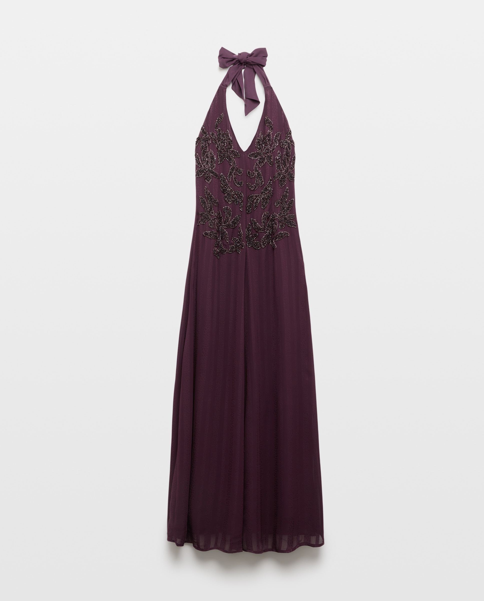Vestido largo con pedrería y escote halter - Woman Fiesta El Corte Inglés - 291 Berenjena 291 Berenjena-4