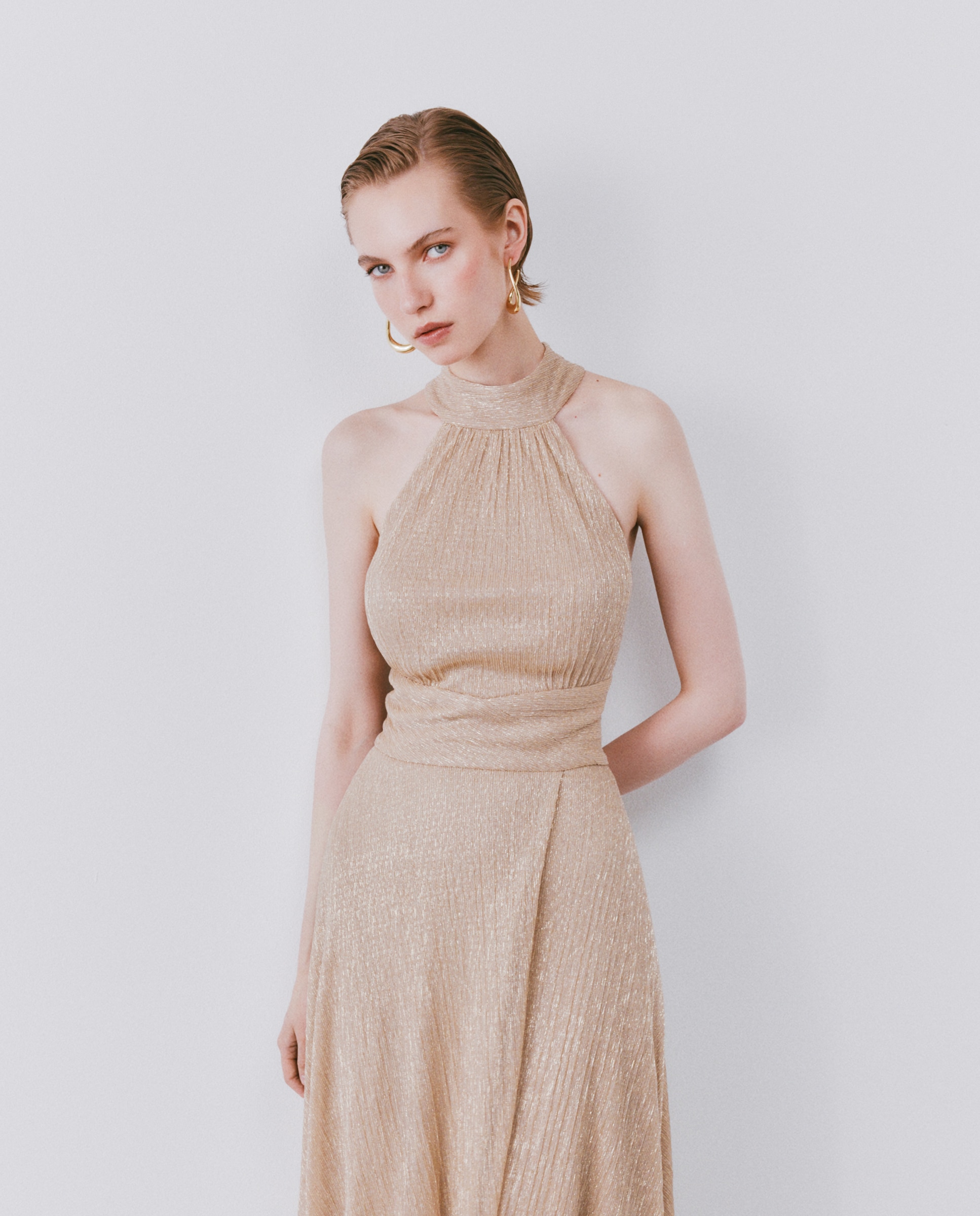 Vestido de mujer largo de punto lúrex - Woman Fiesta El Corte Inglés - 390 Oro 390 Oro-1