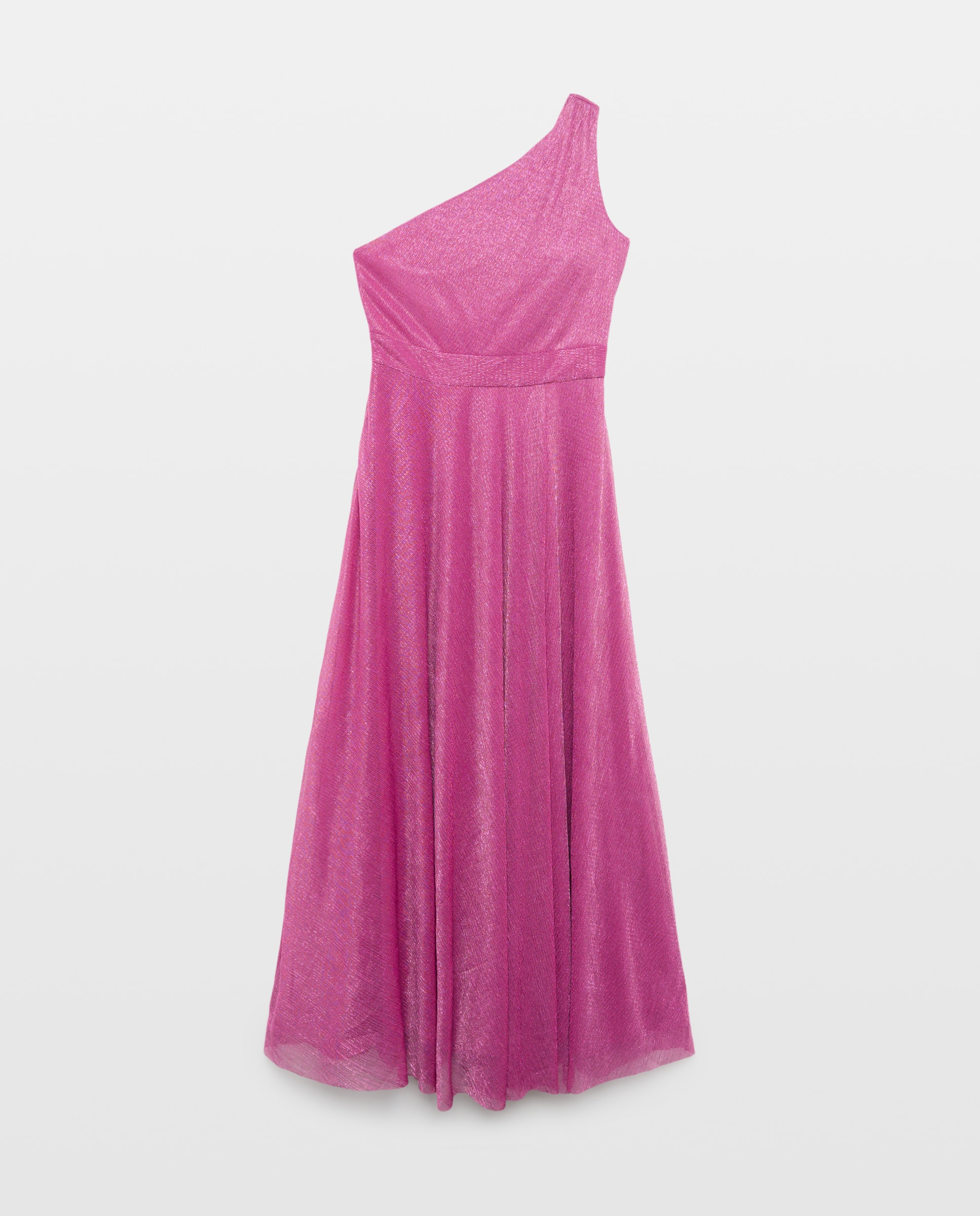 Vestido Comprido de Malha de Fio Metalizado Assimétrico Buganvília-4