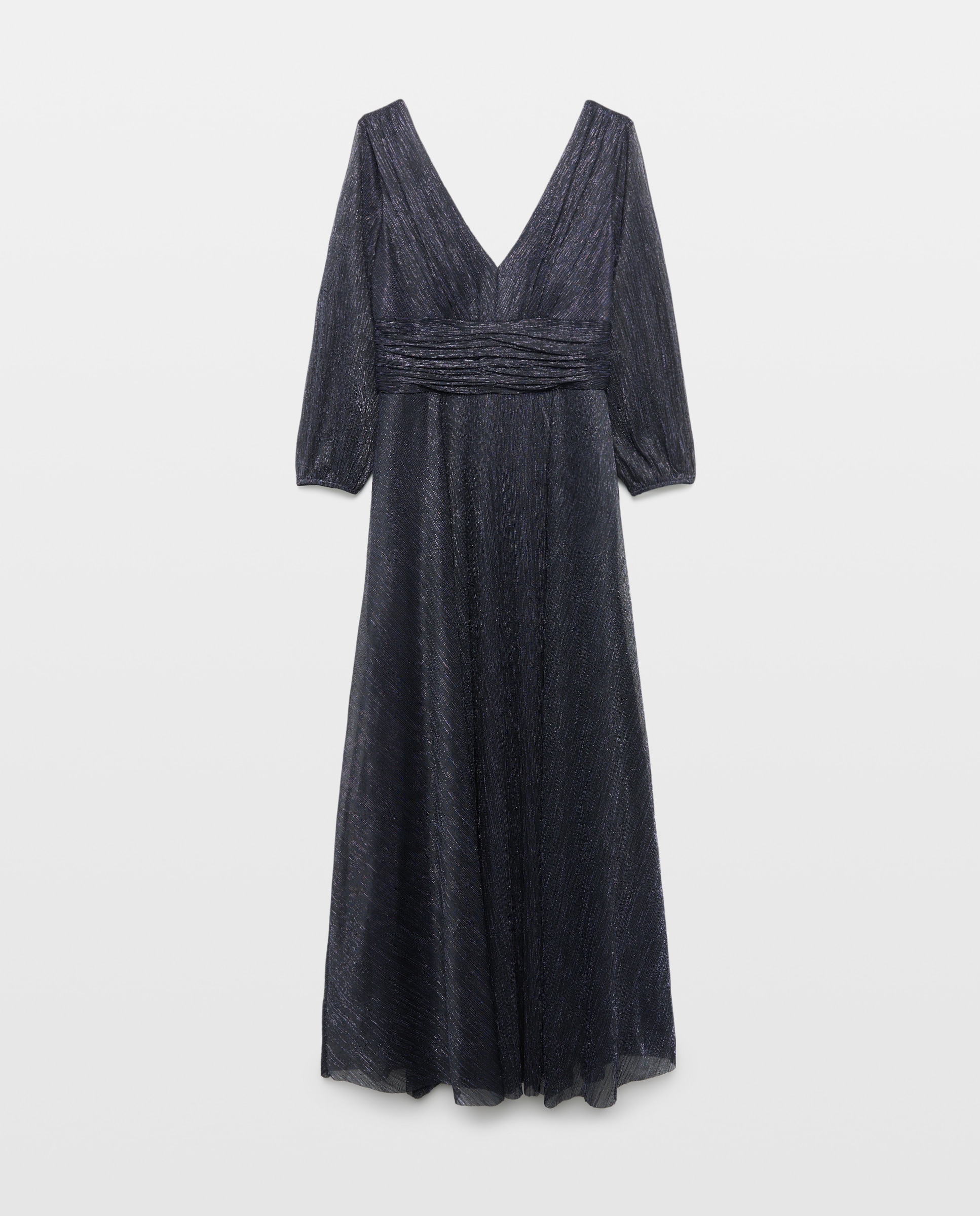 Vestido largo con lúrex con escote pico - Woman Fiesta El Corte Inglés - Azul marino Azul marino-5