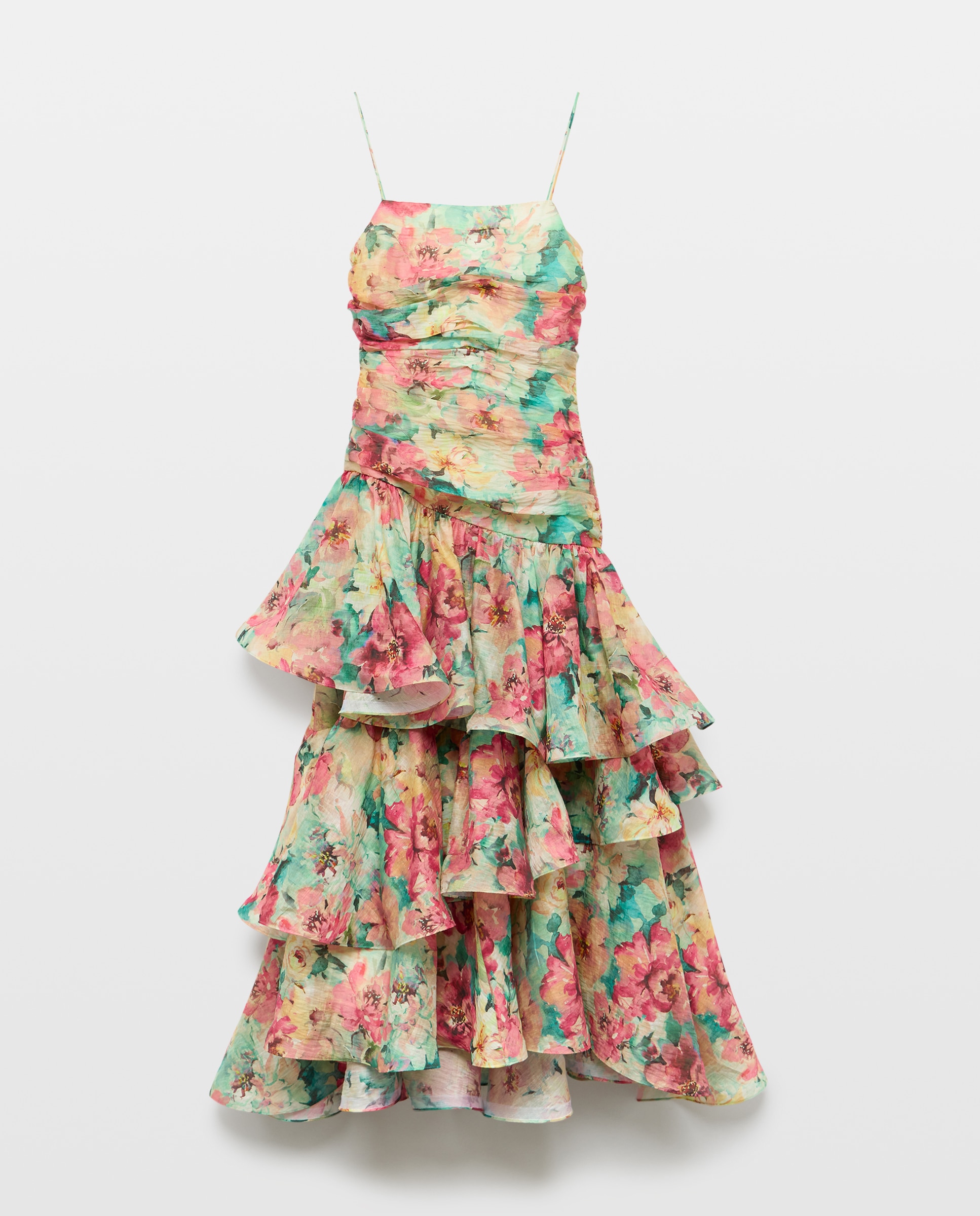 Imagen 0 de Vestido largo con volantes en gasa