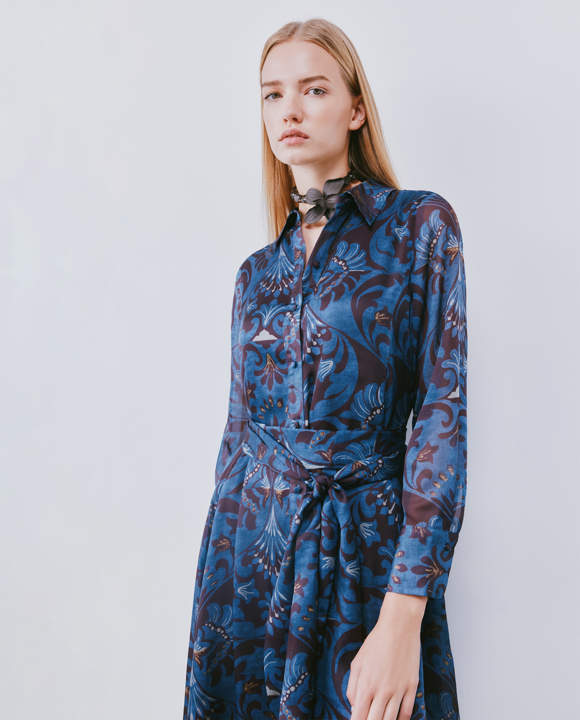 Vestido camiseiro comprido Azul-3