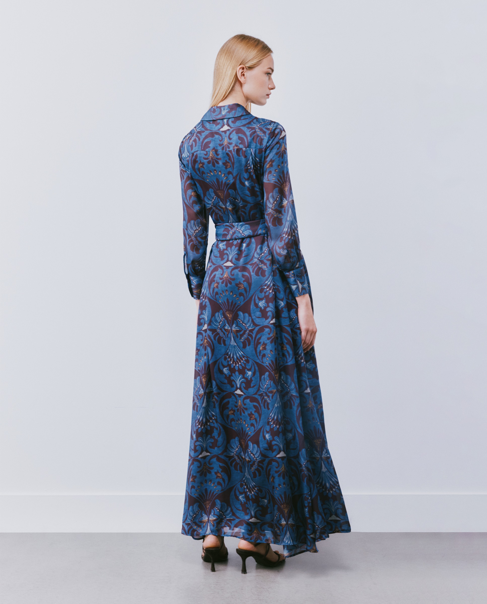 Vestido camiseiro comprido Azul-4
