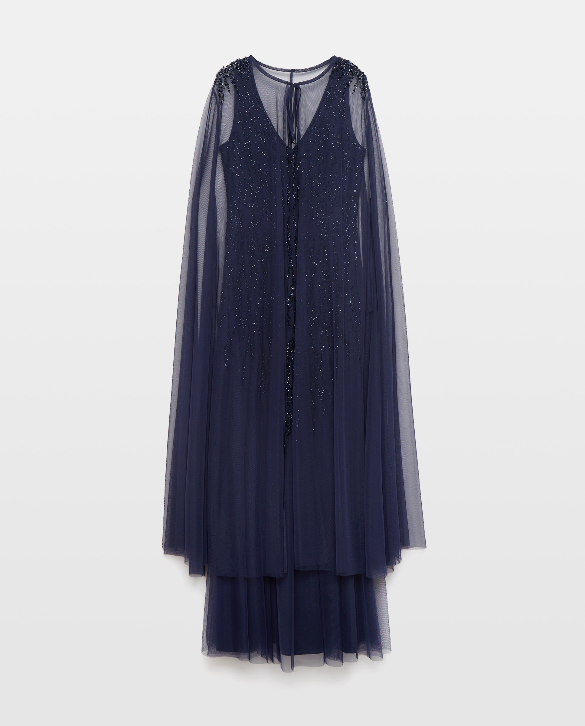 Imagem 0 de Vestido Comprido com Pedraria e Capa de Tule