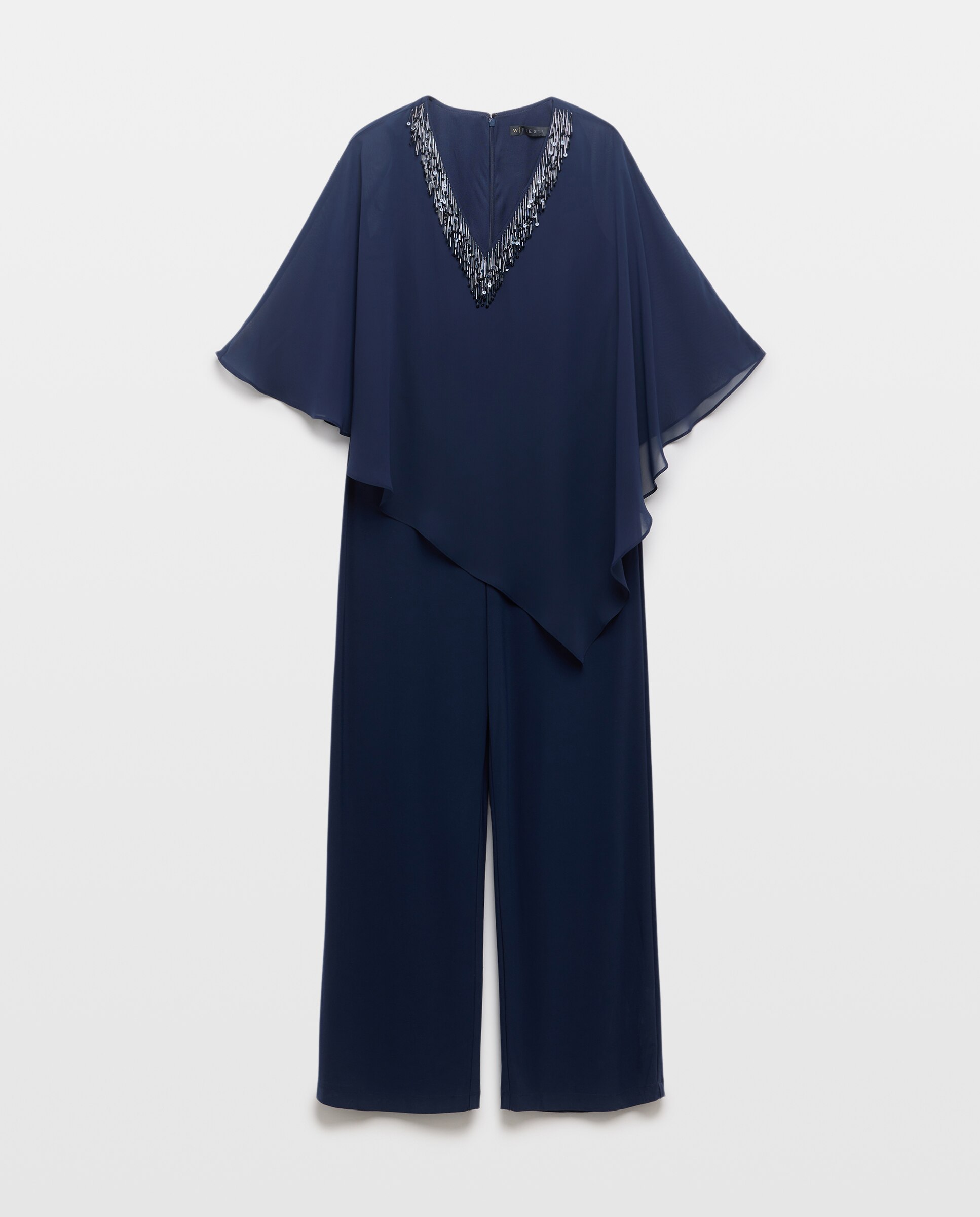Mono capa asimétrica pedrería escote - Woman Fiesta El Corte Inglés - Azul marino Azul marino-5