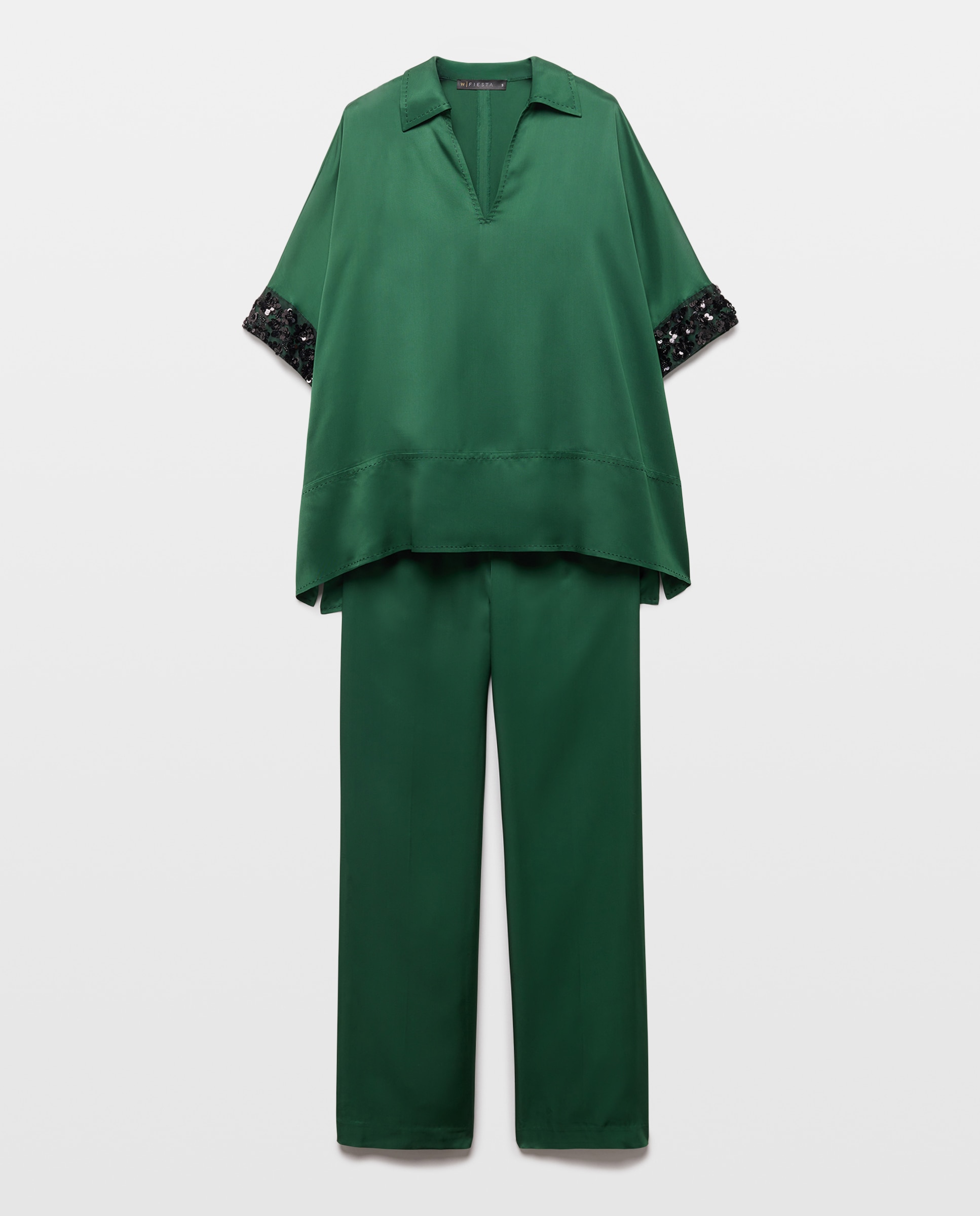 Conjunto de Duas Peças com Colarinho de Polo e Mangas Bordadas Verde-5