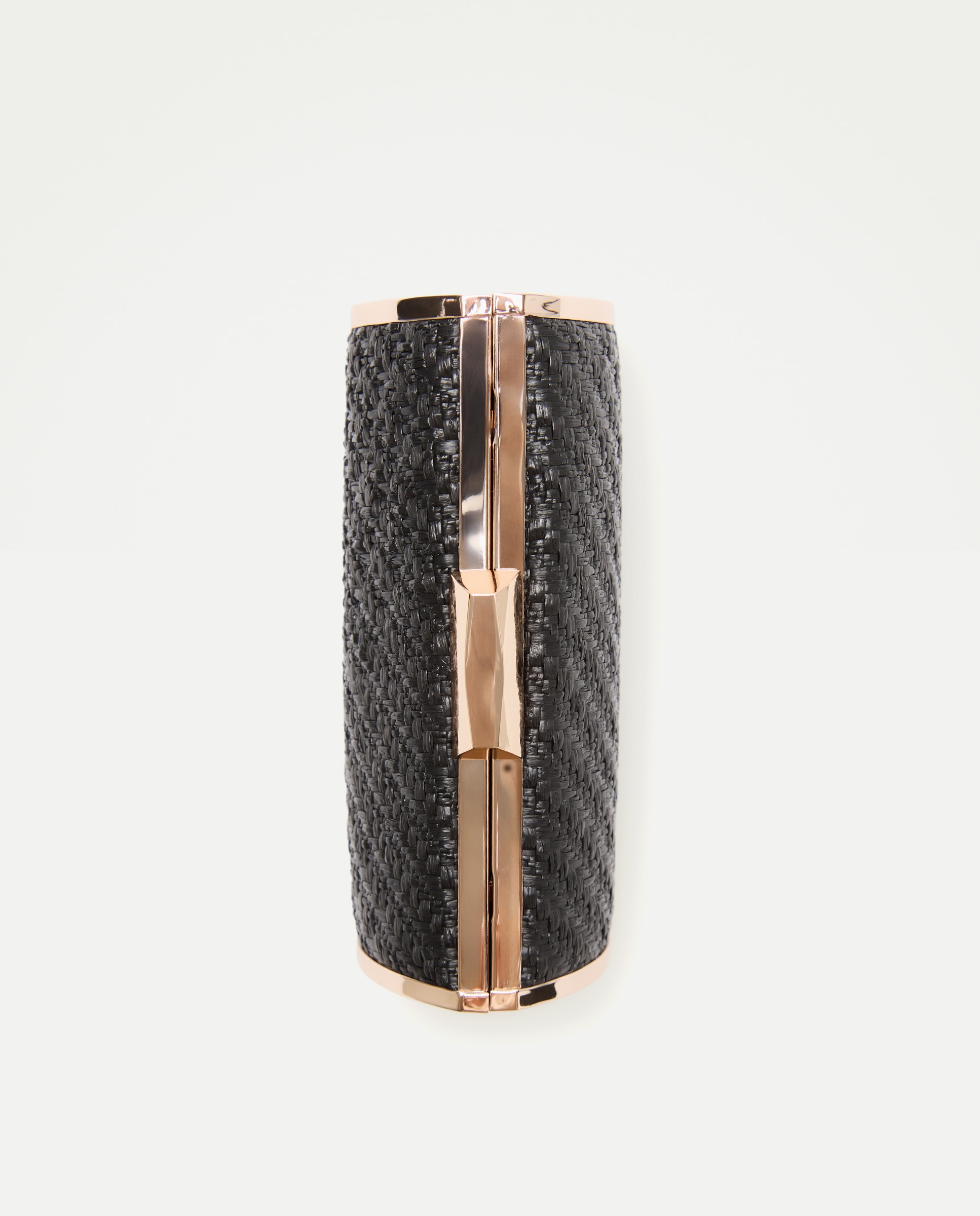 Mala Clutch de Ráfia em Forma de Cilindro Preto-4