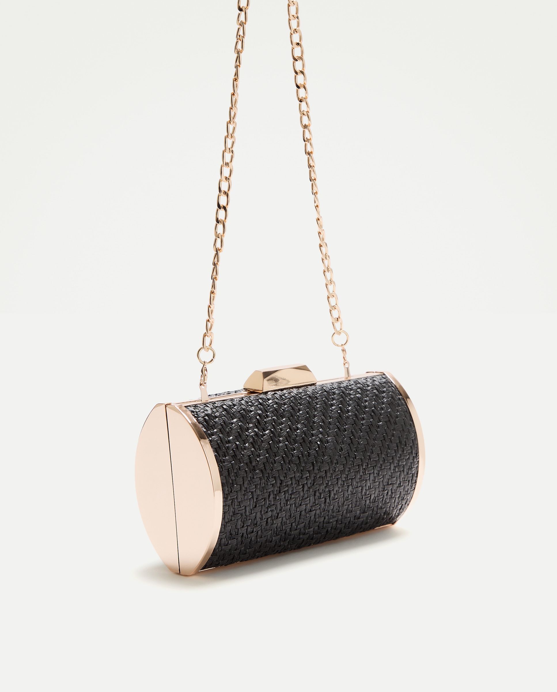 Mala Clutch de Ráfia em Forma de Cilindro Preto-6