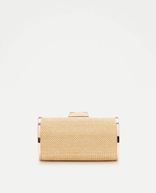 Bolso clutch de rafia en forma de cilindro
