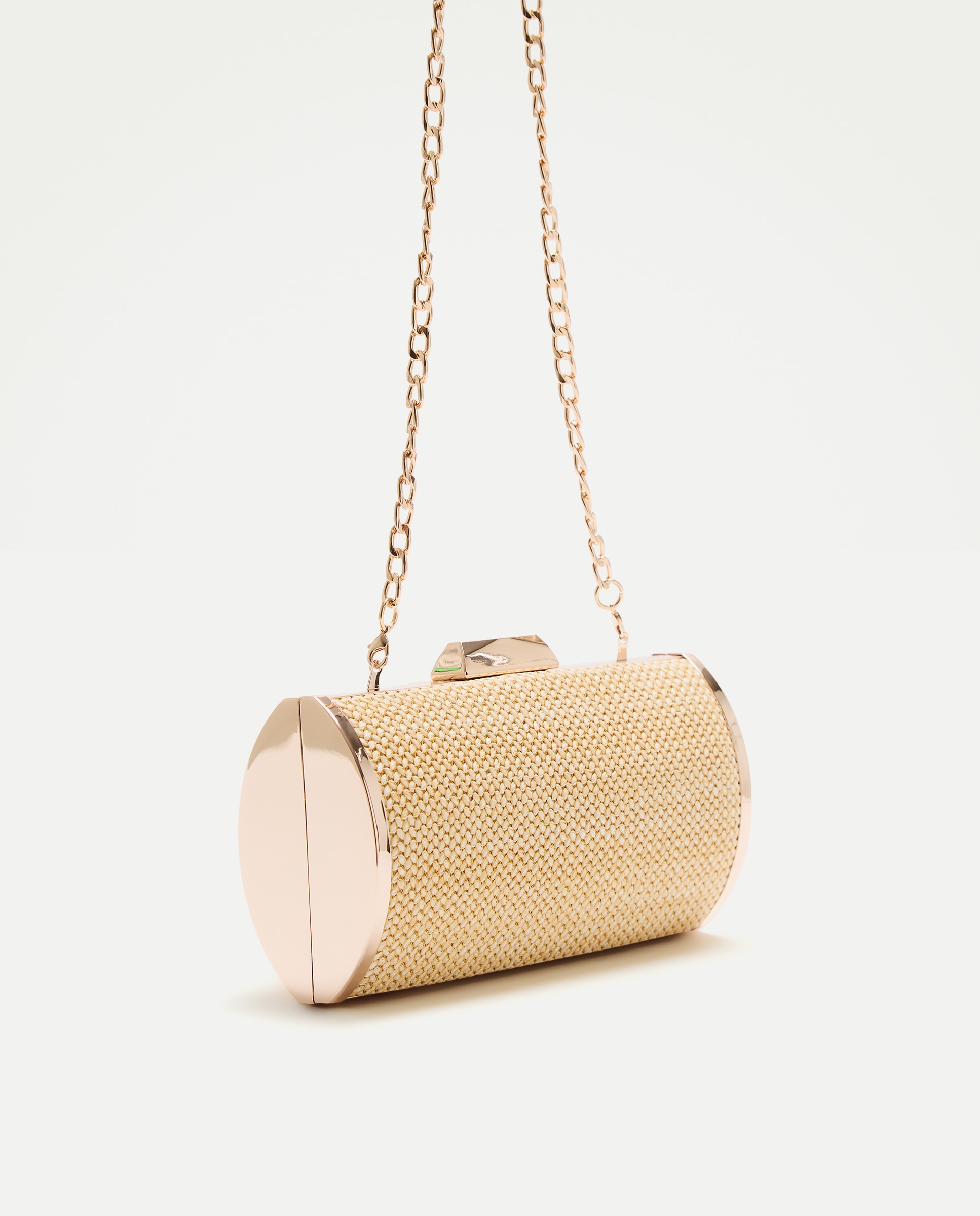 Mala Clutch de Ráfia em Forma de Cilindro 120 Cru-6