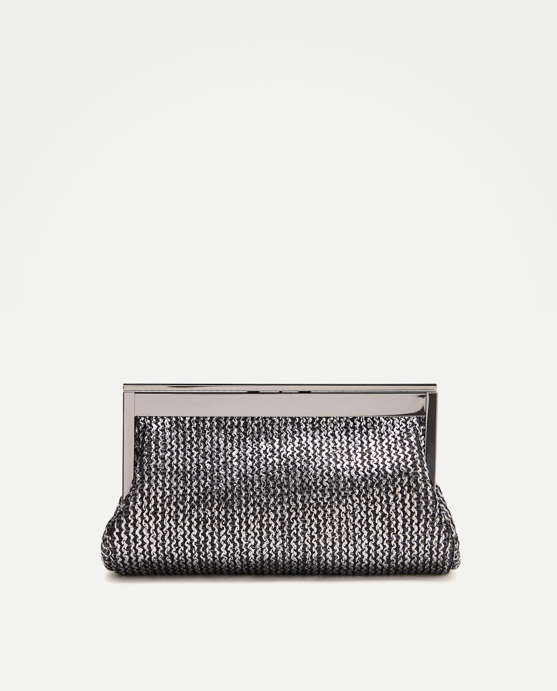 Mala Clutch de Ráfia de Forma Alargada Preto-1