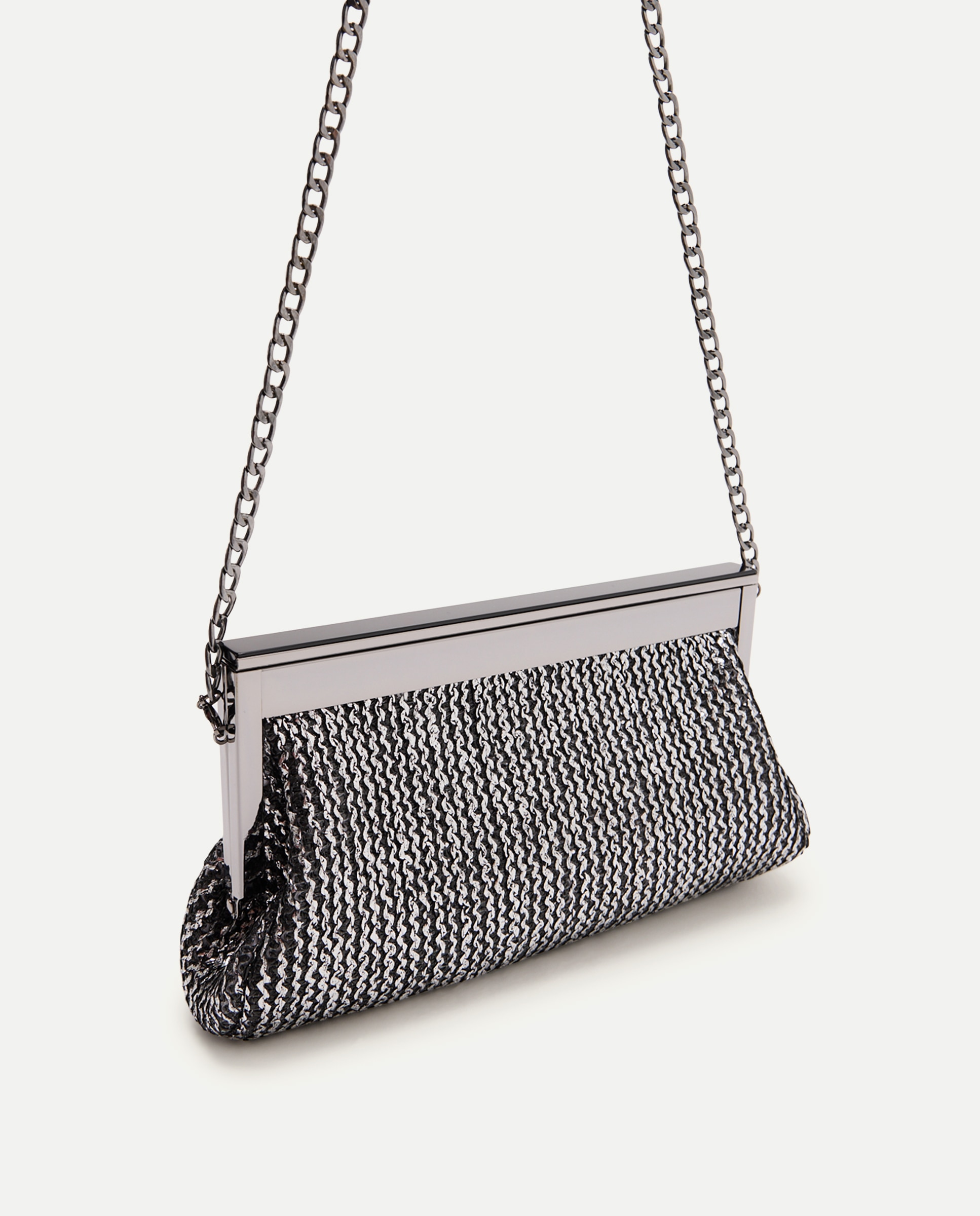 Mala Clutch de Ráfia de Forma Alargada Preto-6