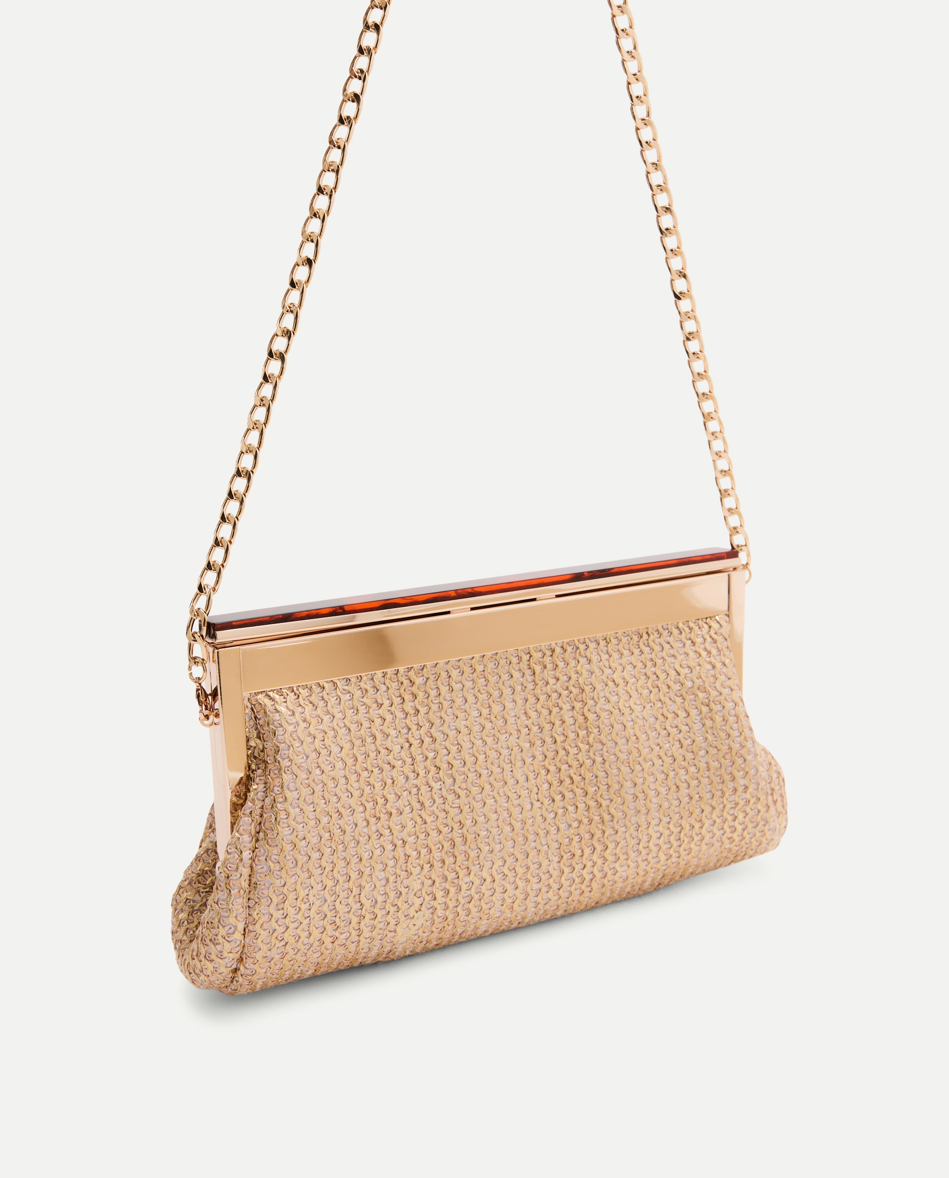 Mala Clutch de Ráfia de Forma Alargada 391 Ouro Velho-6