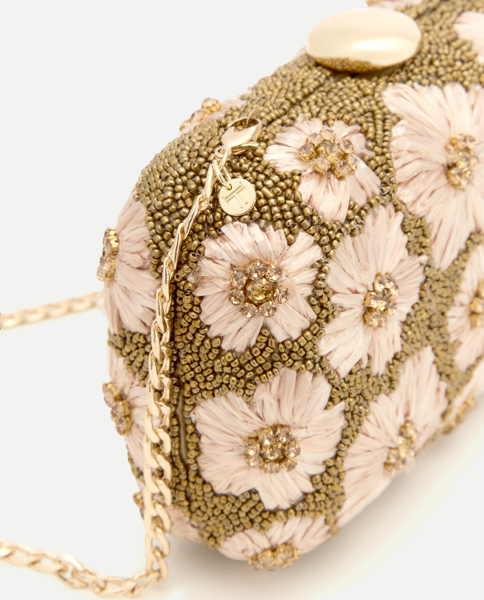 Mala Clutch de Ráfia com Flores 390 Ouro-4