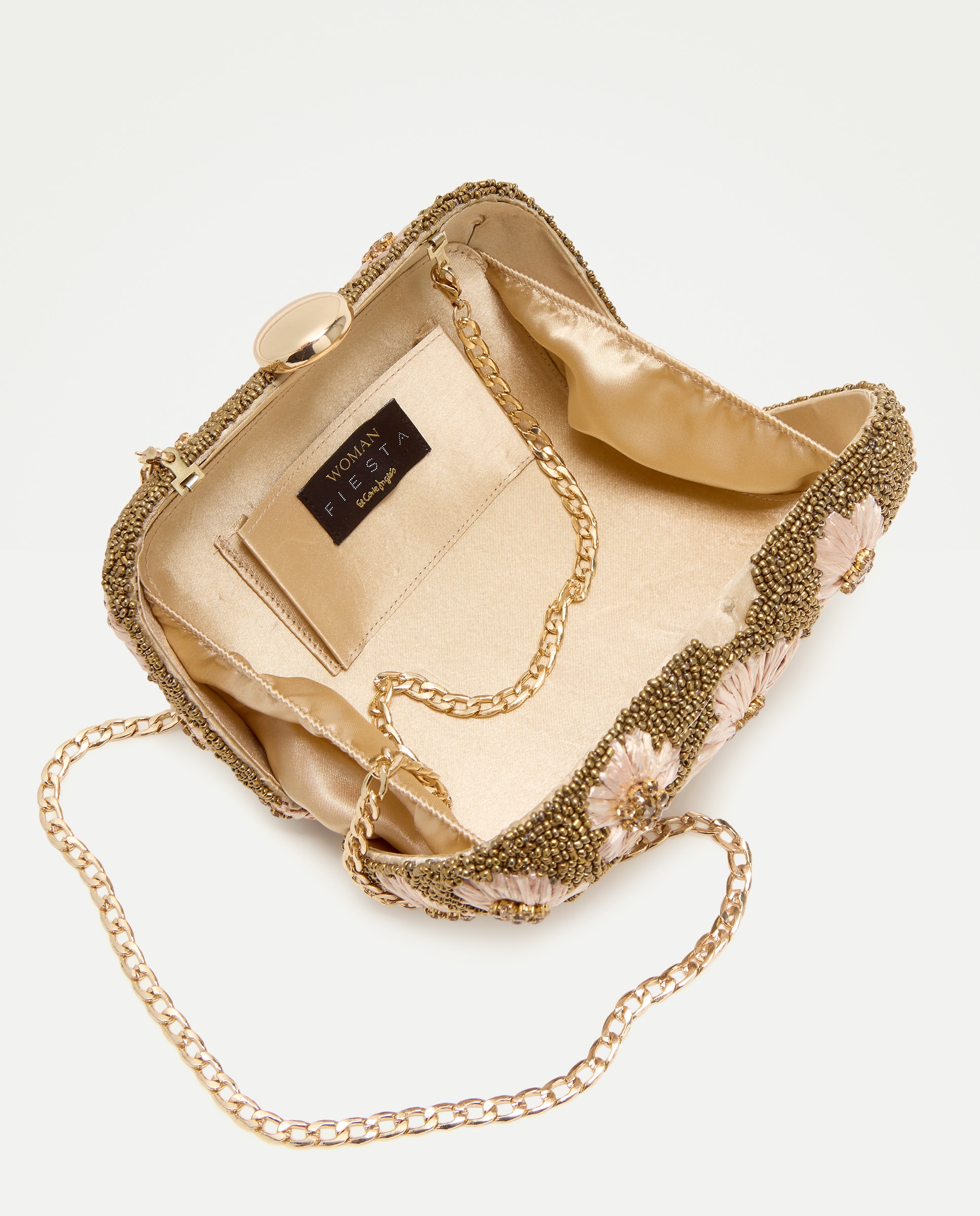 Mala Clutch de Ráfia com Flores 390 Ouro-5