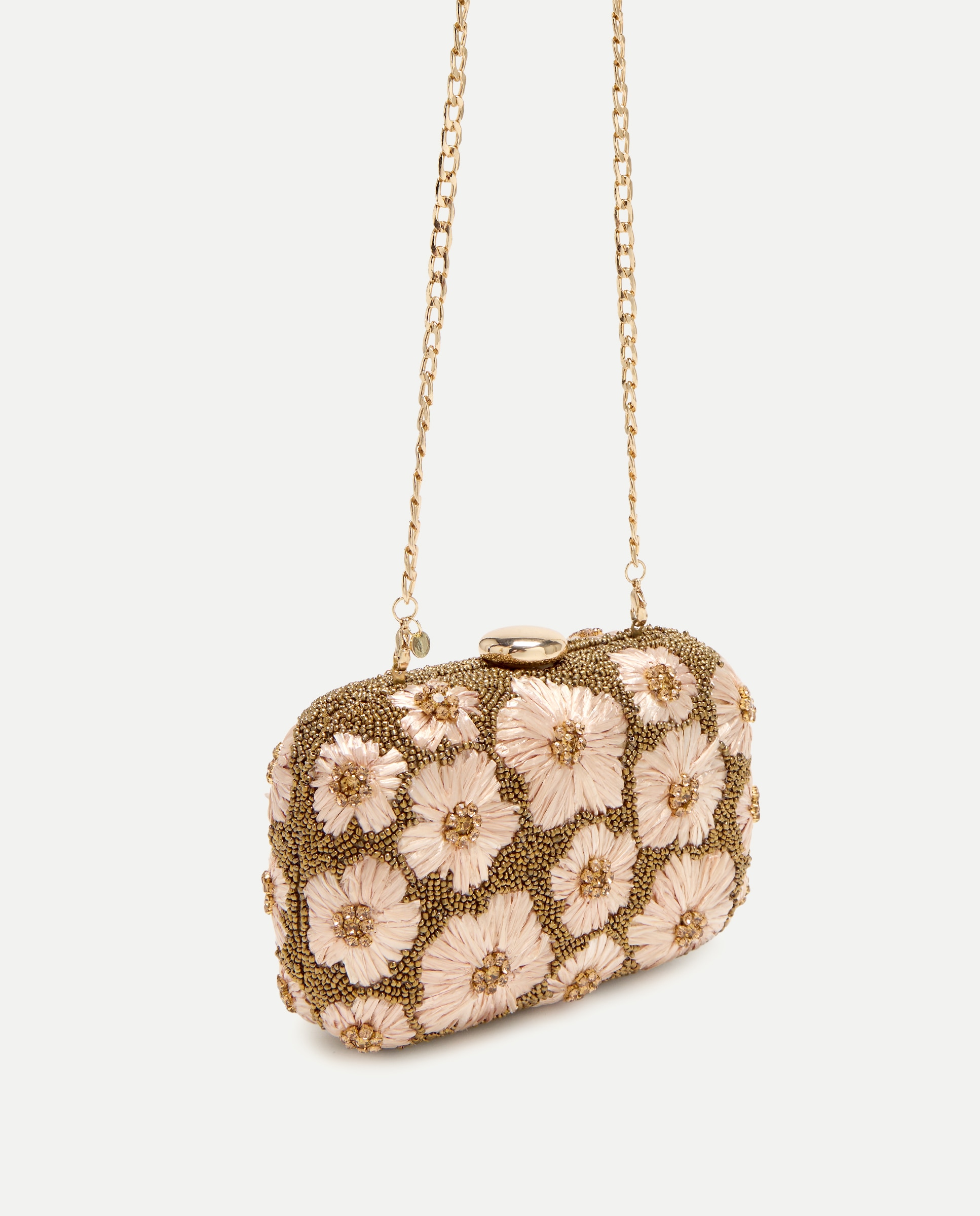 Mala Clutch de Ráfia com Flores 390 Ouro-6