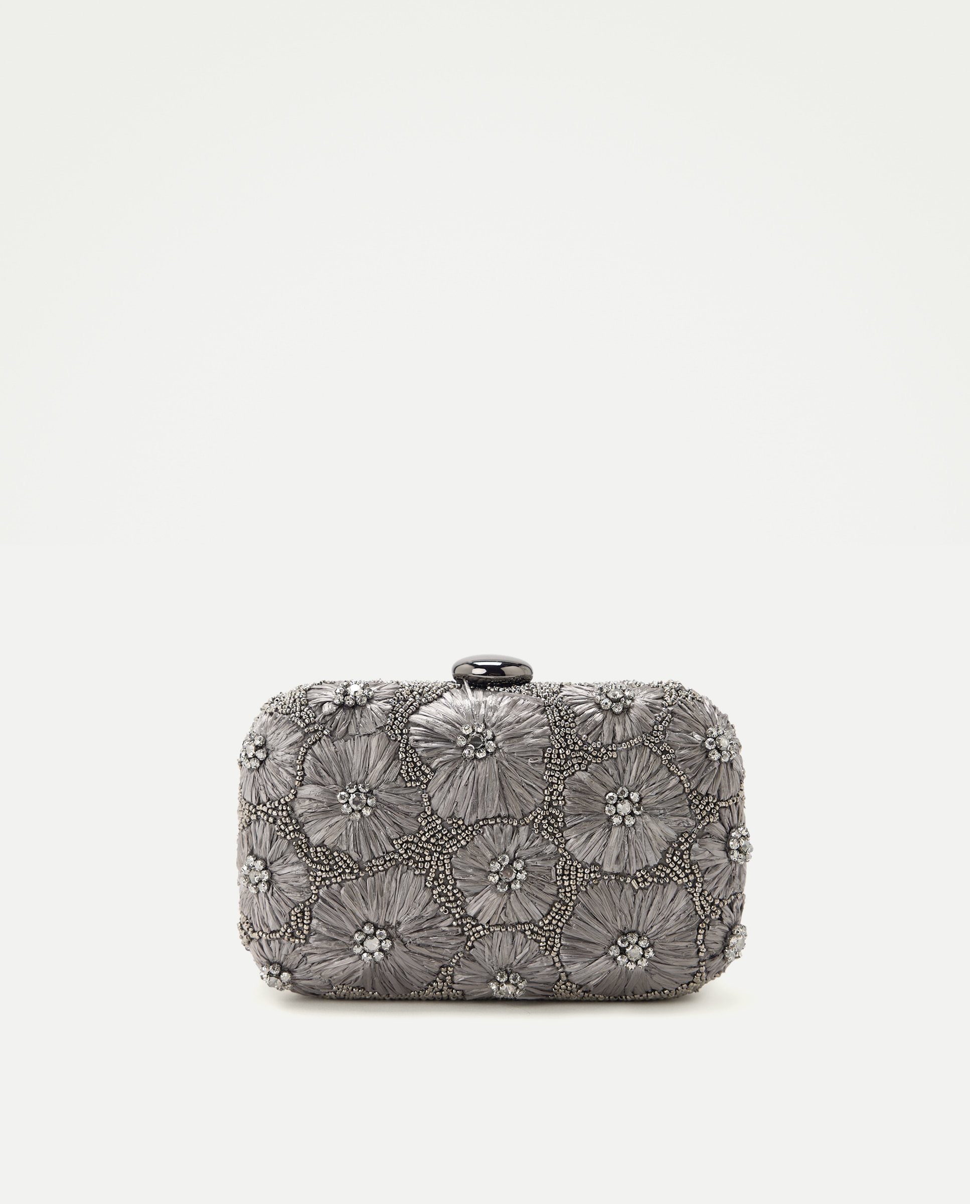 Imagem 0 de Mala Clutch de Ráfia e Pedraria com Forma de Flores