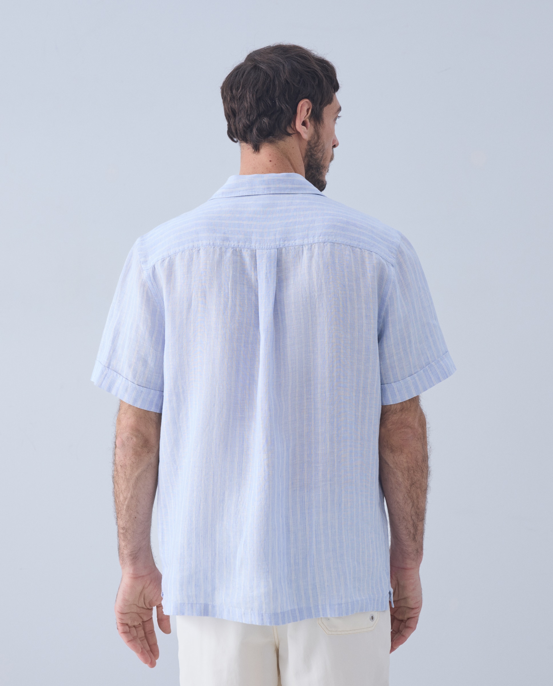 Camisa de manga corta lino beachwear de hombre - Emidio Tucci - Crudo Azul claro-3