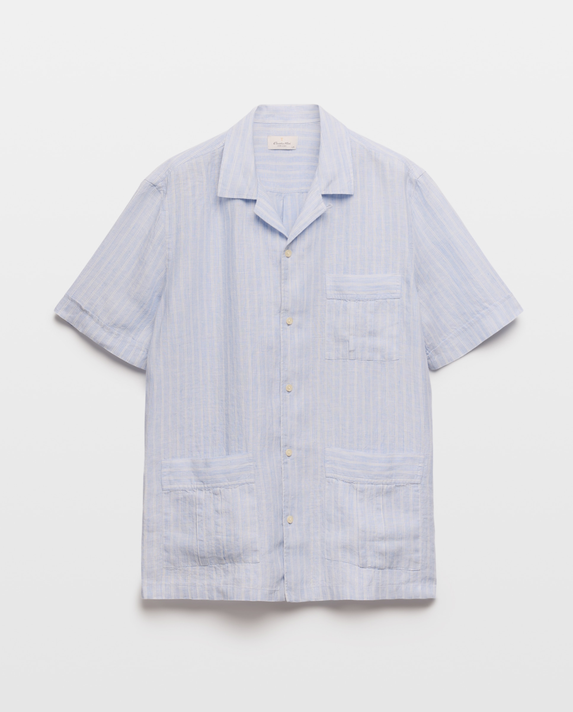 Camisa de manga corta lino beachwear de hombre - Emidio Tucci - Crudo Azul claro-4