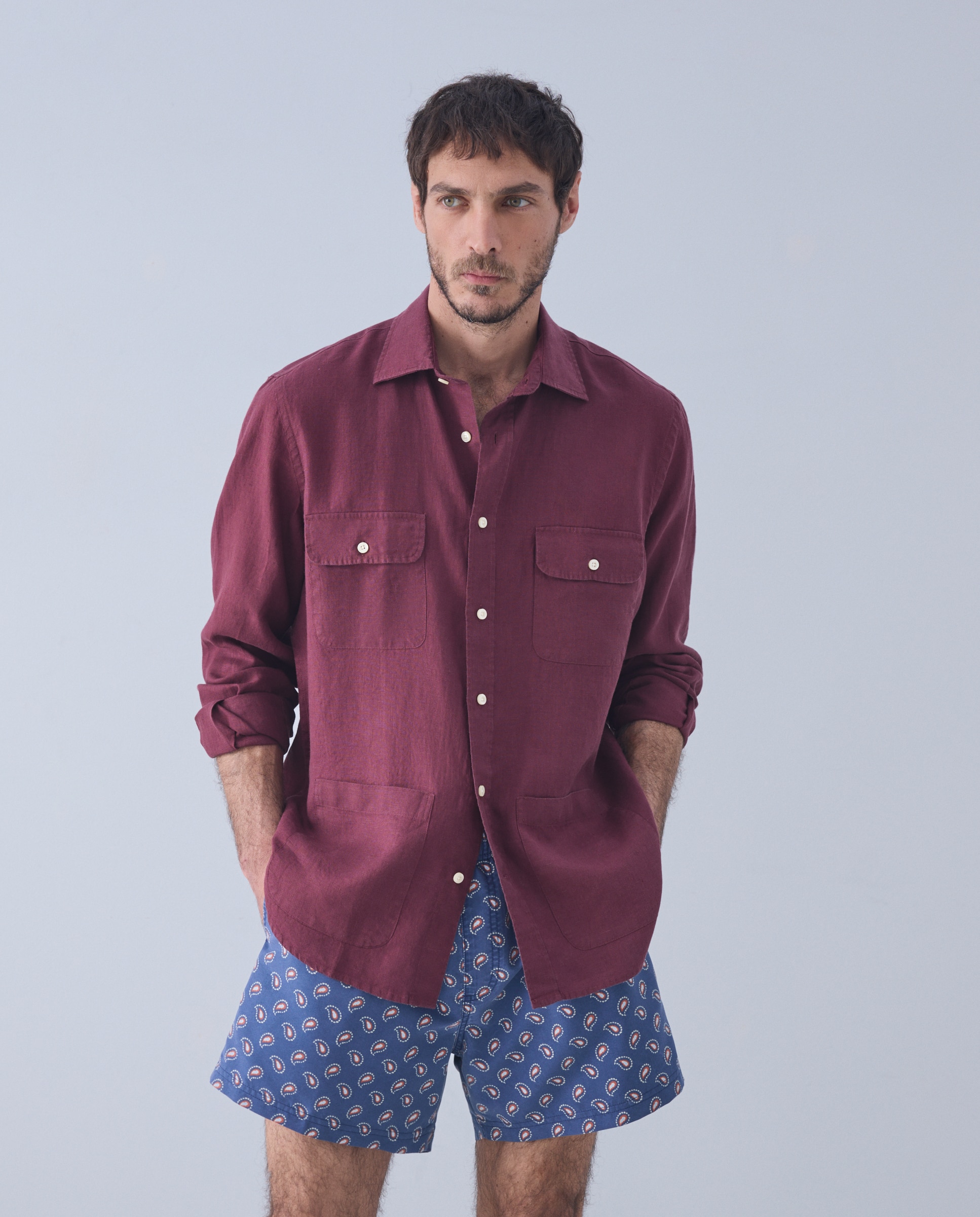 Emidio Tucci - Camisa guayabera lino beachwear de hombre.